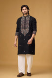 Midnight Black Heritage Embroidered Kurta Set