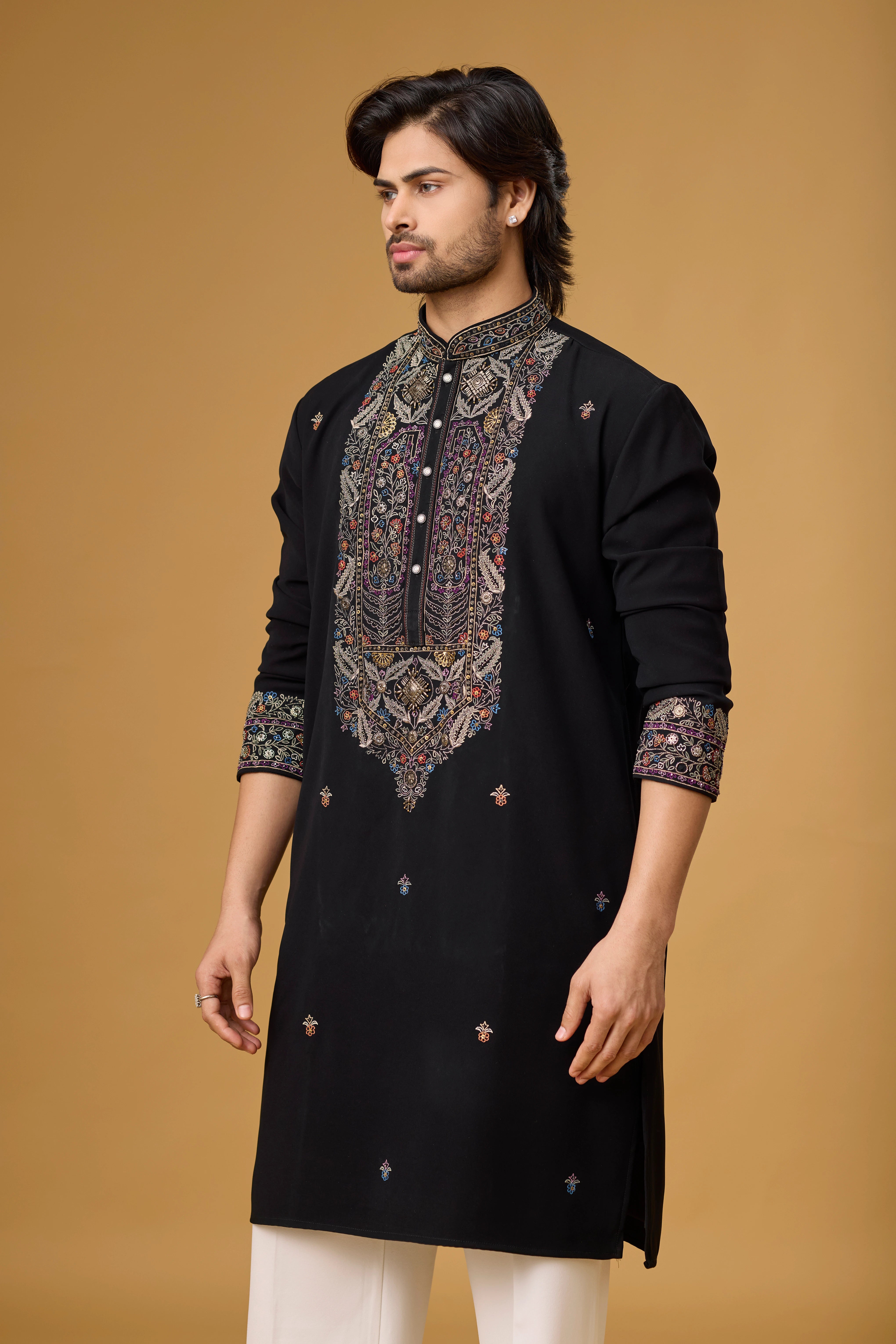 Midnight Black Heritage Embroidered Kurta Set
