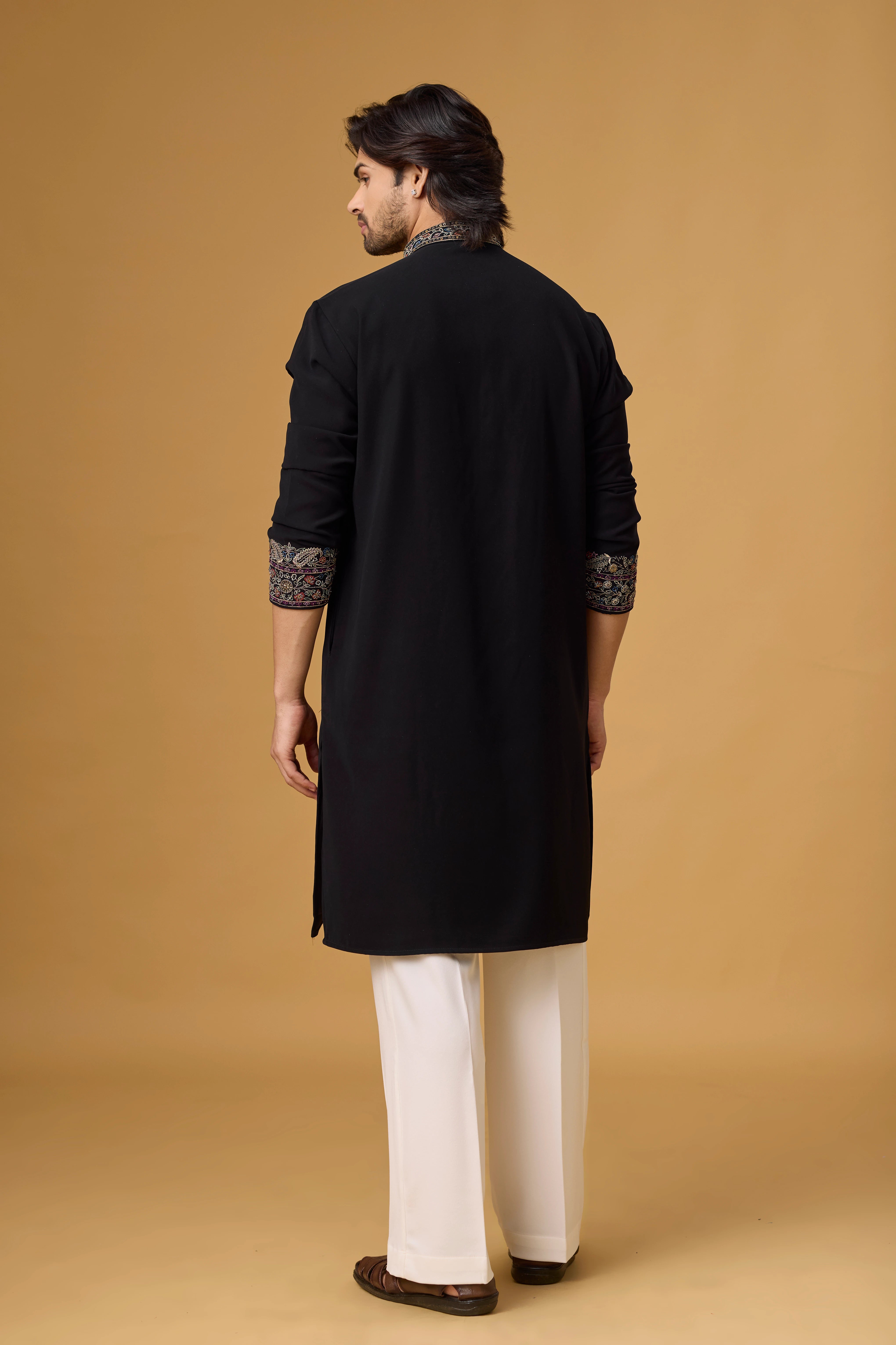 Midnight Black Heritage Embroidered Kurta Set