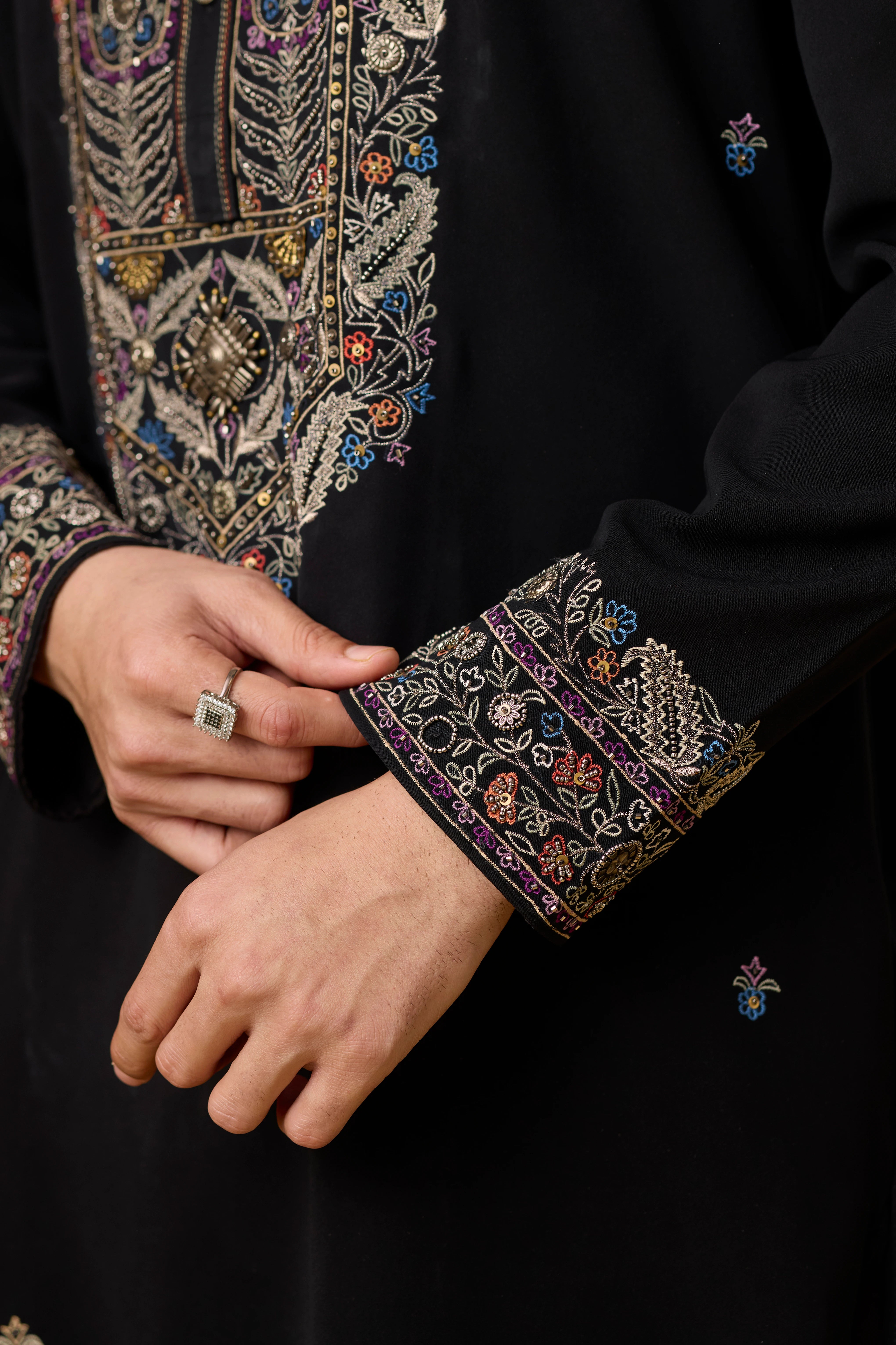 Midnight Black Heritage Embroidered Kurta Set