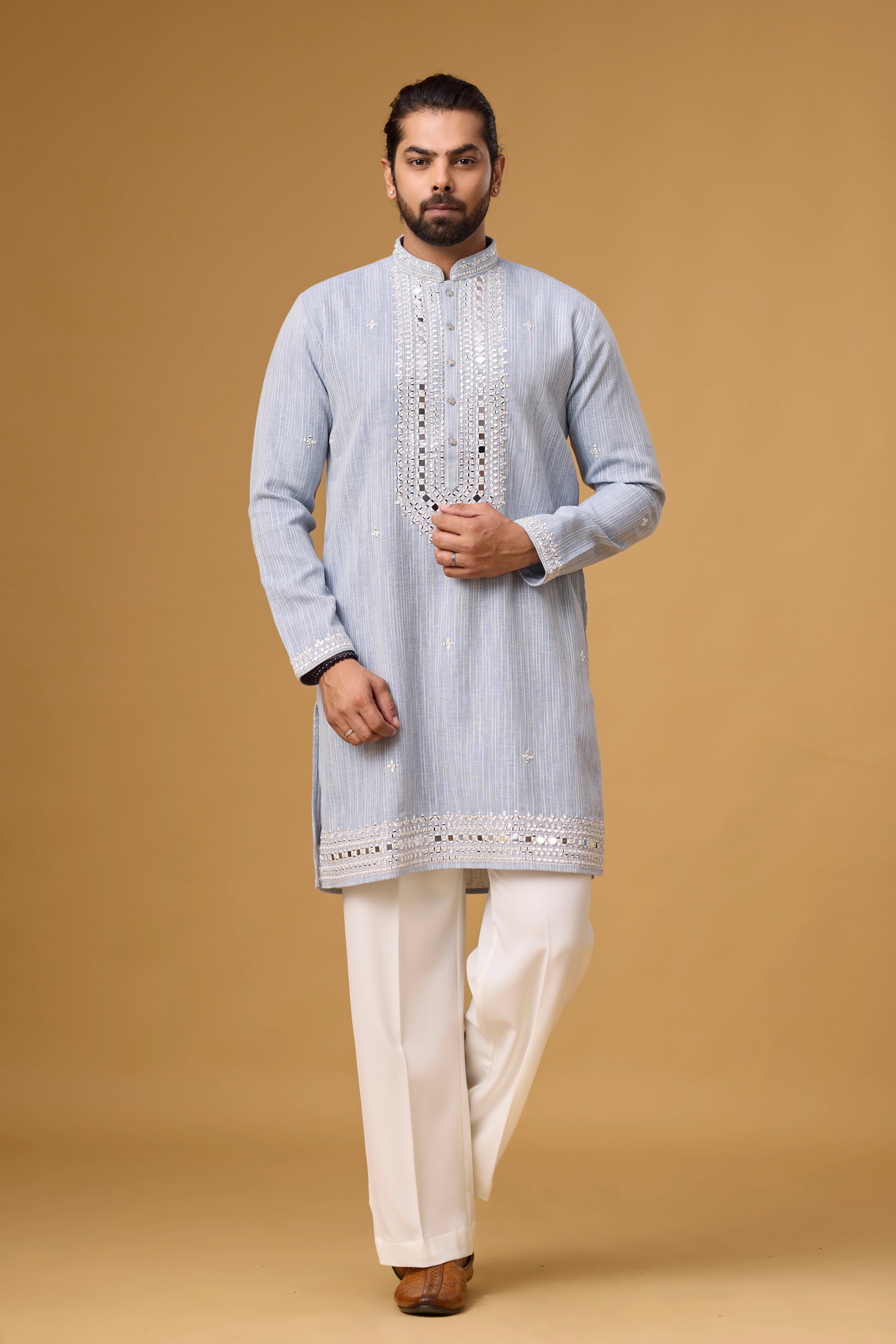 Frost Blue Regal Embroidered Kurta Set