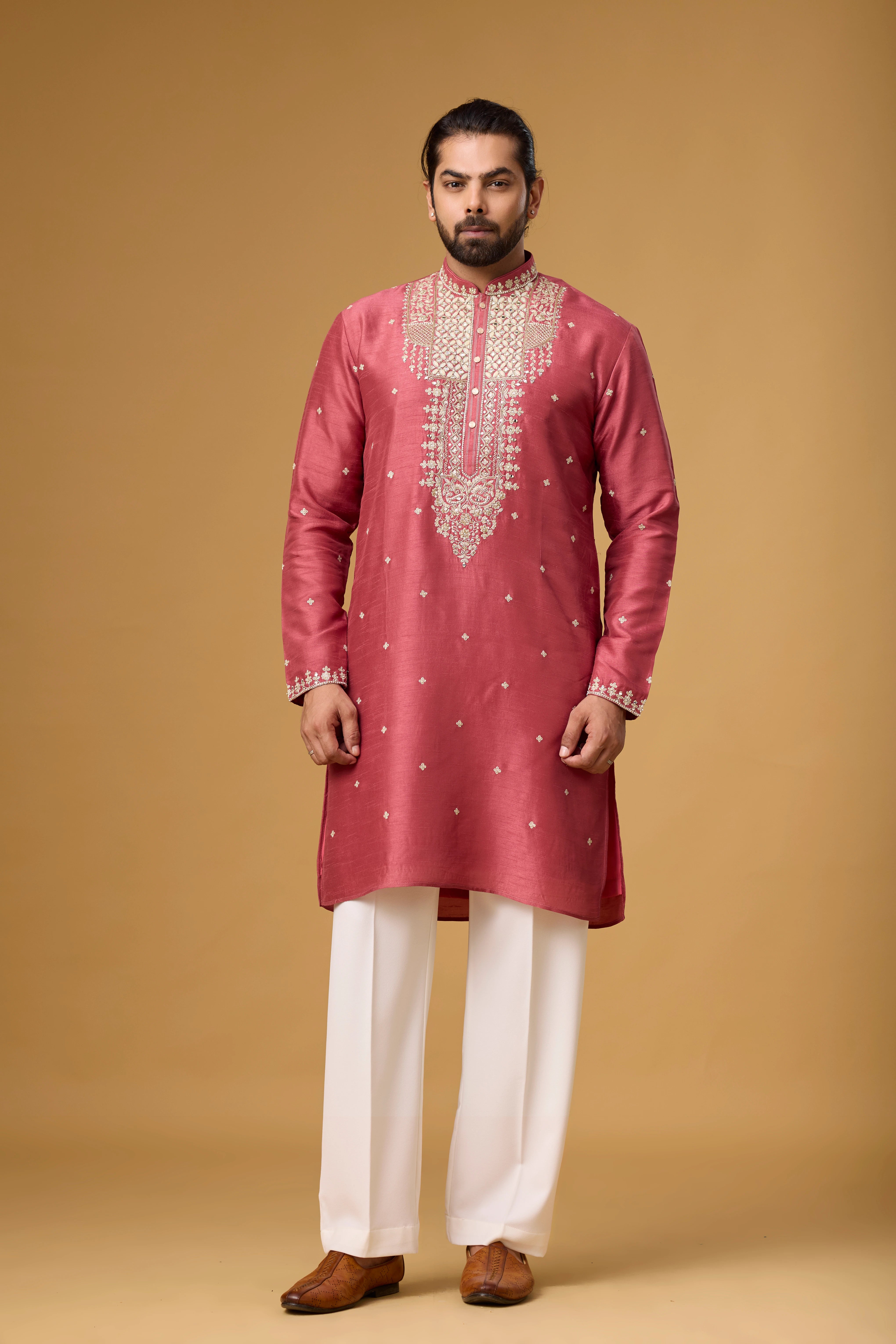 Rosewood Pink Embroidered Heritage Kurta Set