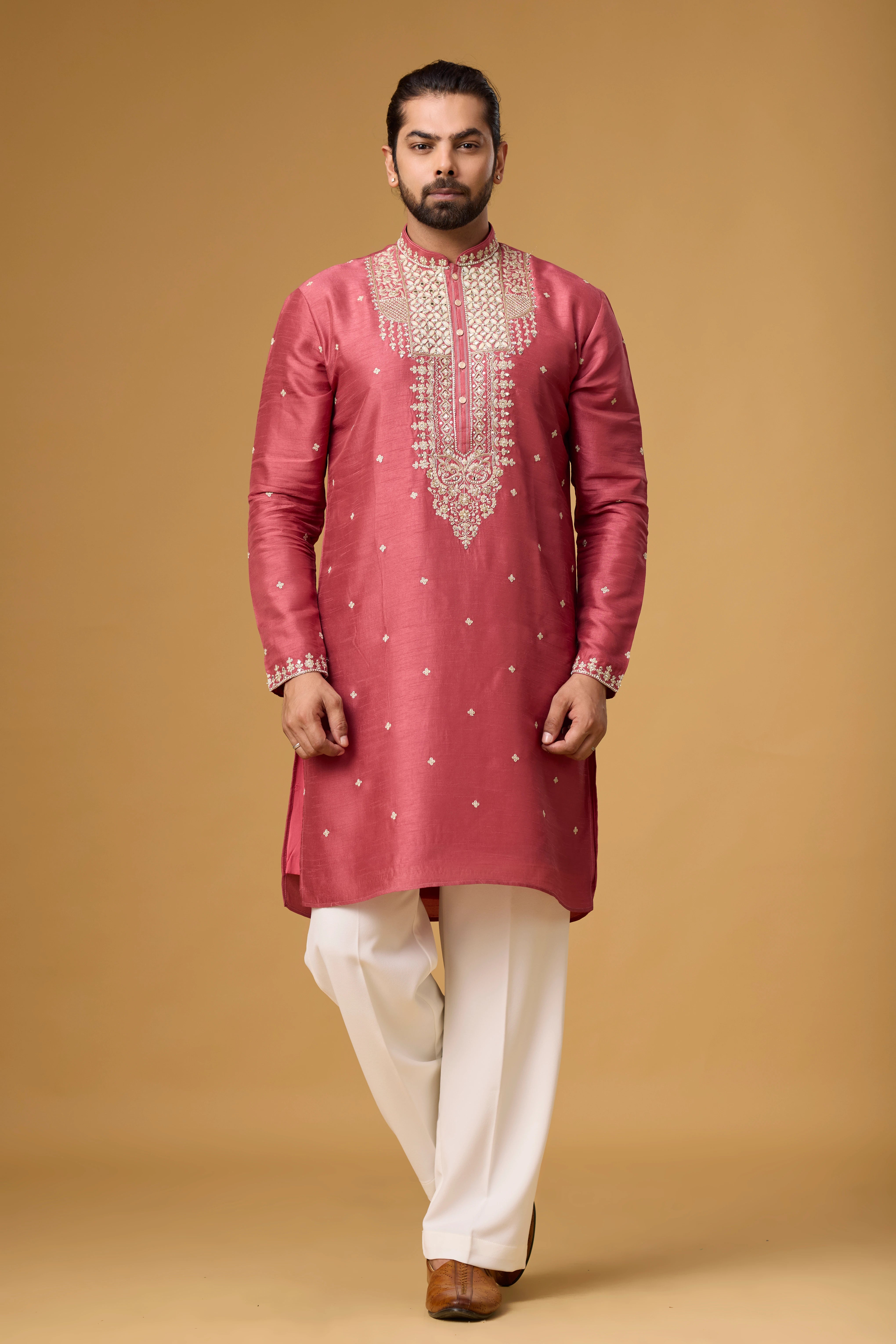 Rosewood Pink Embroidered Heritage Kurta Set
