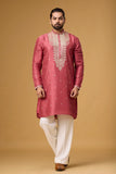 Rosewood Pink Embroidered Heritage Kurta Set