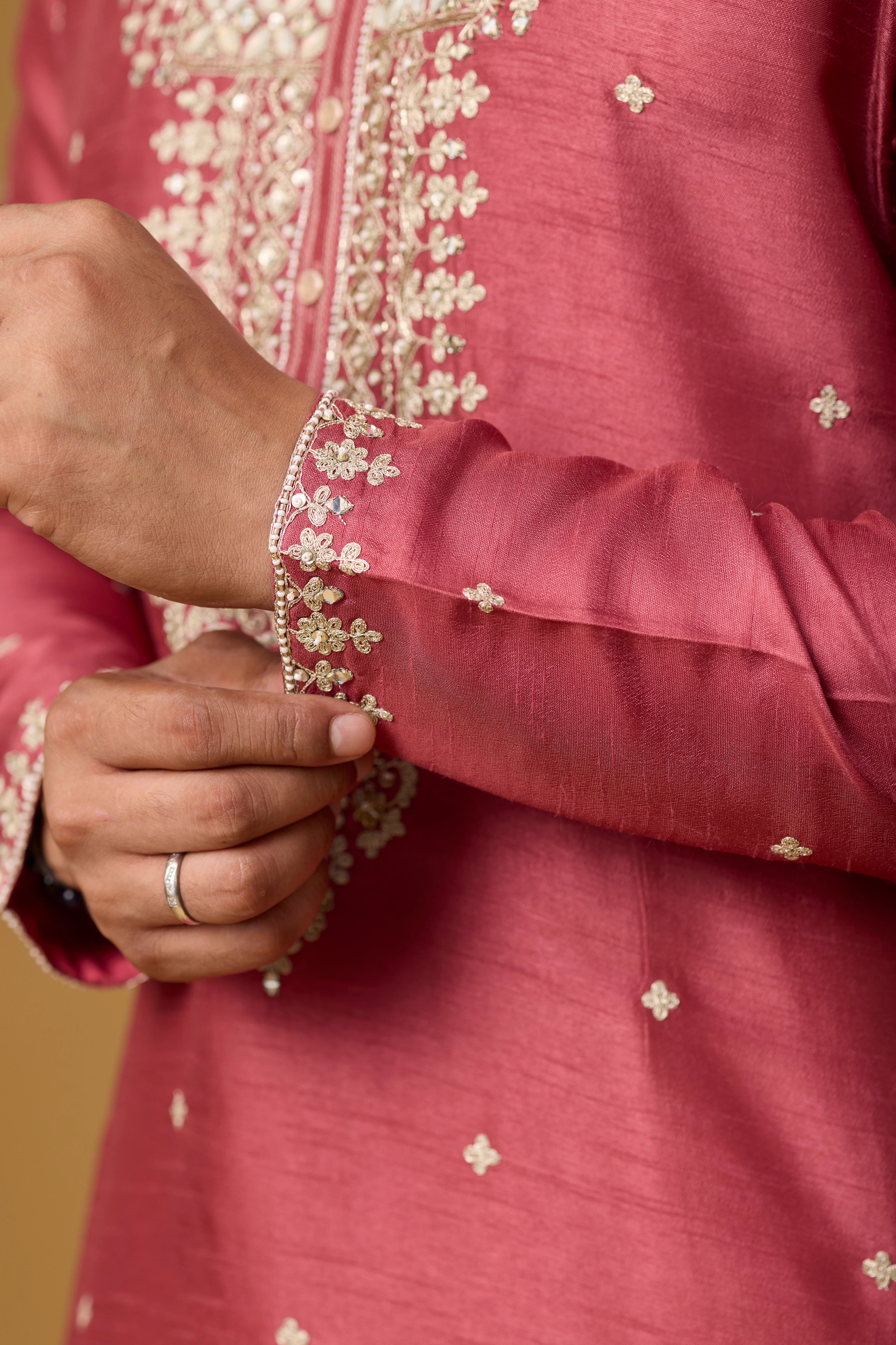 Rosewood Pink Embroidered Heritage Kurta Set
