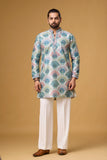 Azure Bloom Printed Jacquard Kurta Set