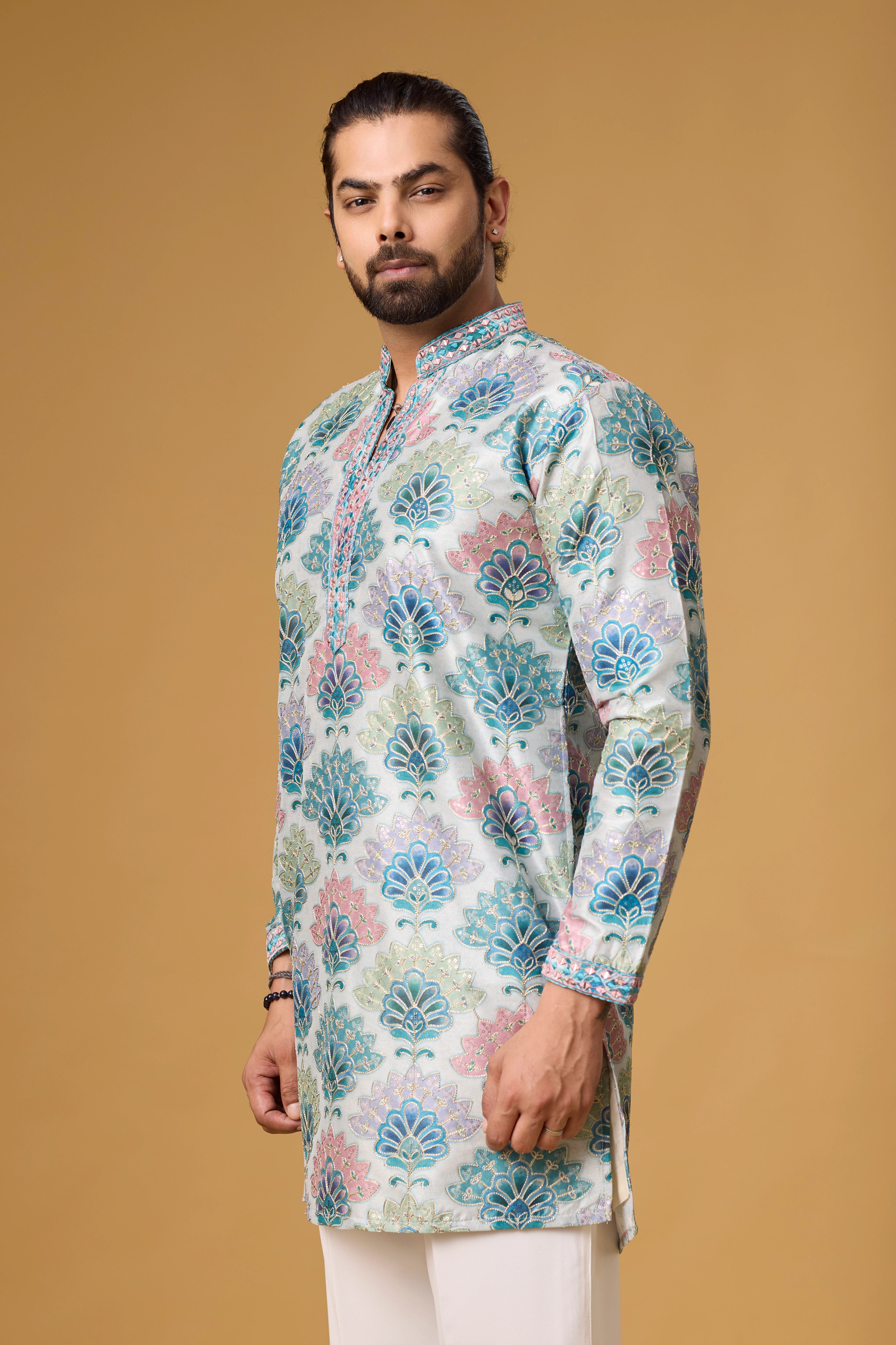 Azure Bloom Printed Jacquard Kurta Set