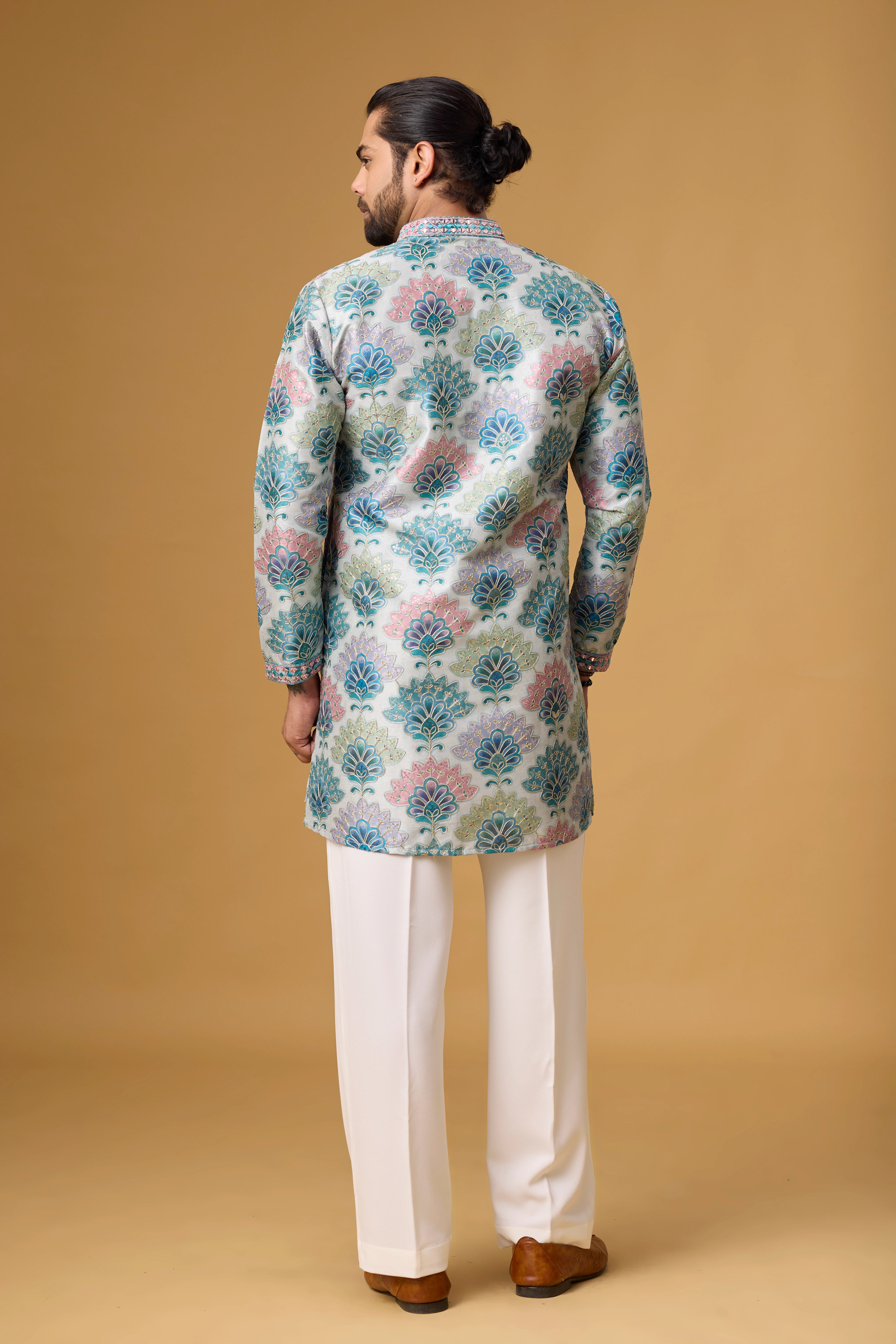 Azure Bloom Printed Jacquard Kurta Set