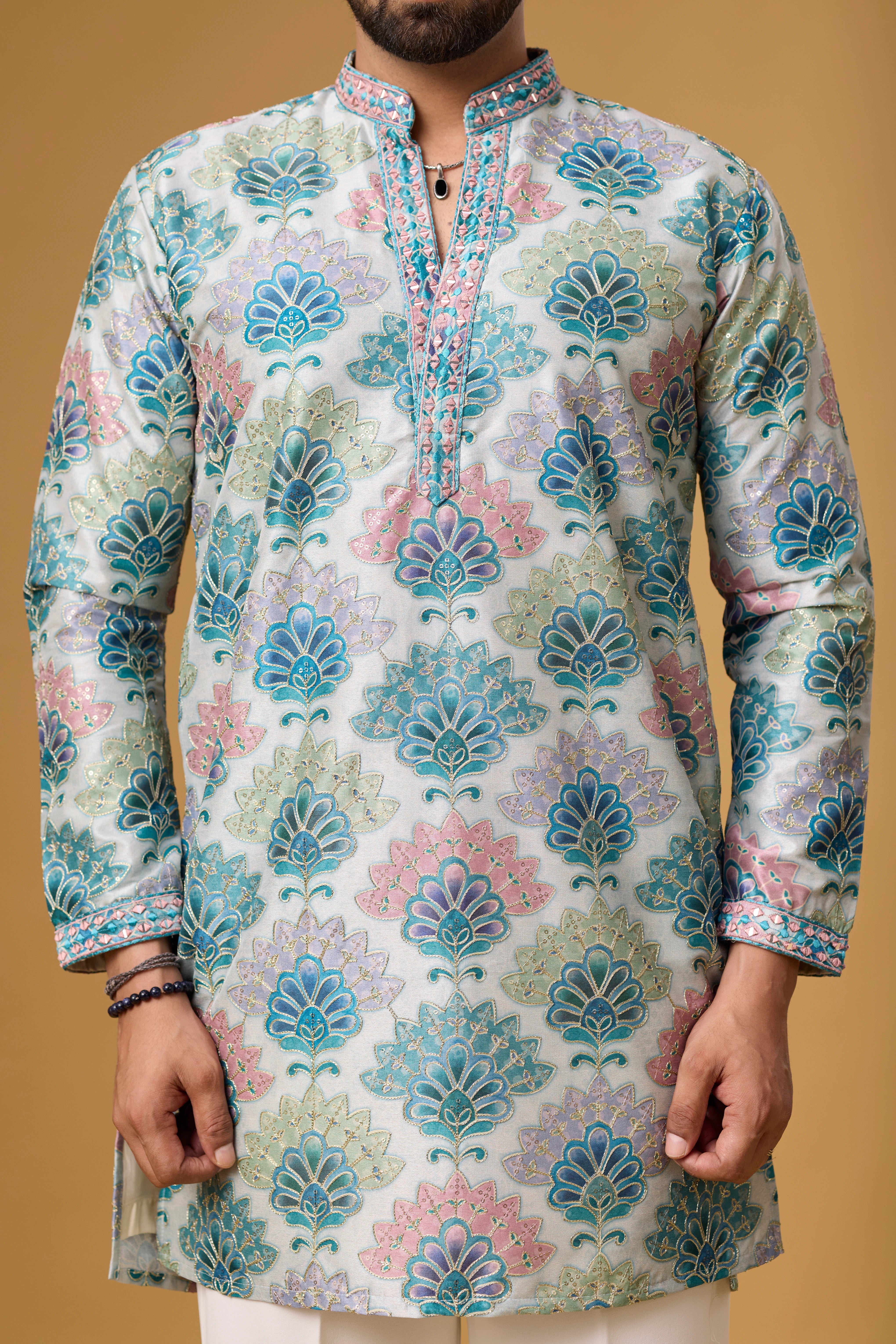 Azure Bloom Printed Jacquard Kurta Set