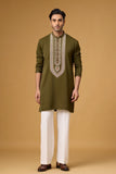 Olive Green Heritage Embroidered Kurta Set