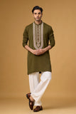 Olive Green Heritage Embroidered Kurta Set