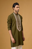 Olive Green Heritage Embroidered Kurta Set