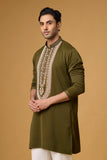Olive Green Heritage Embroidered Kurta Set