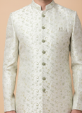 Regal Ivory Cream Jacquard Wedding Indo Western for Men