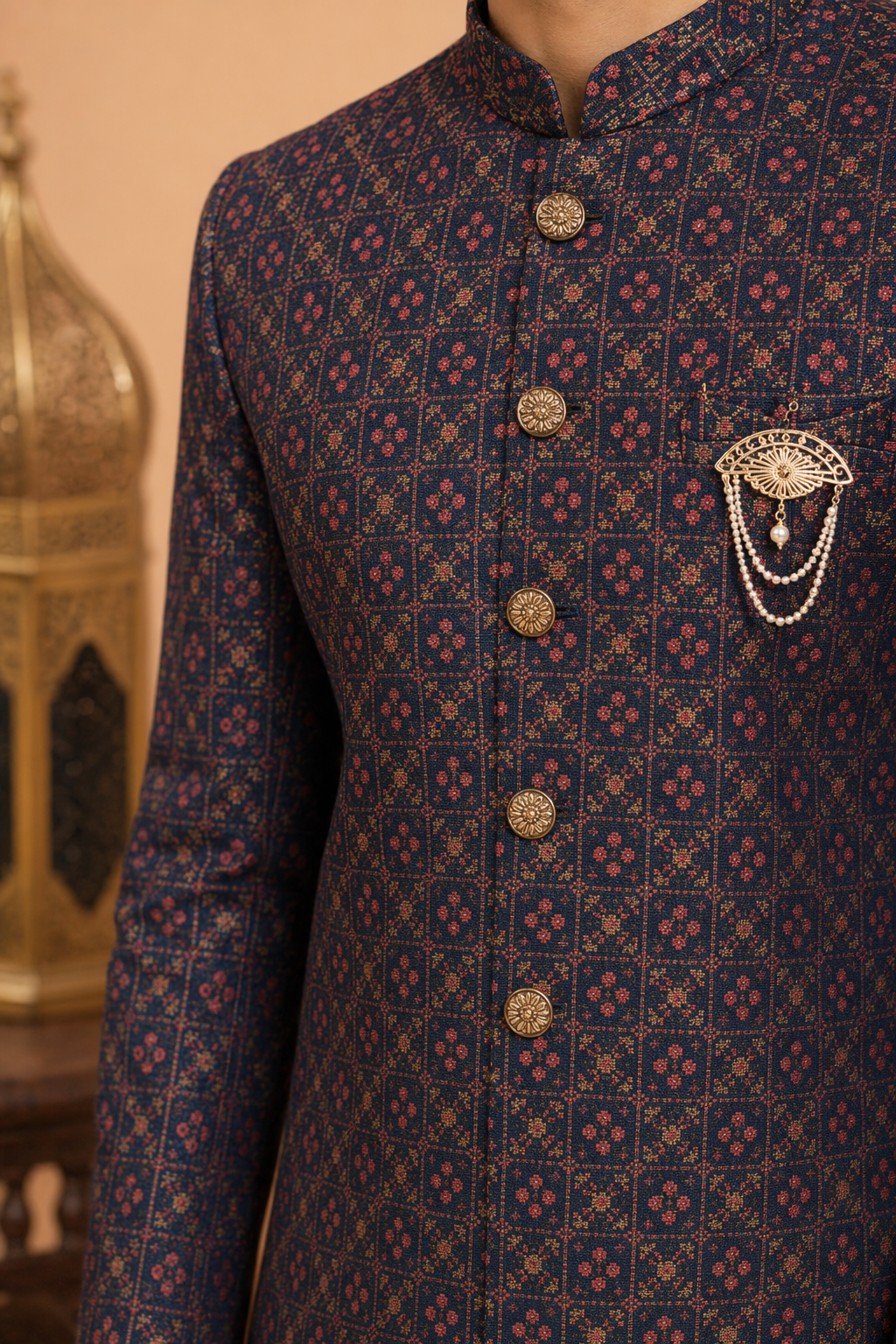 Royal Midnight Heritage Printed Indo Western for Men