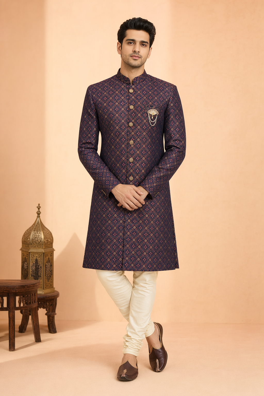 Royal Midnight Heritage Printed Indo Western for Men
