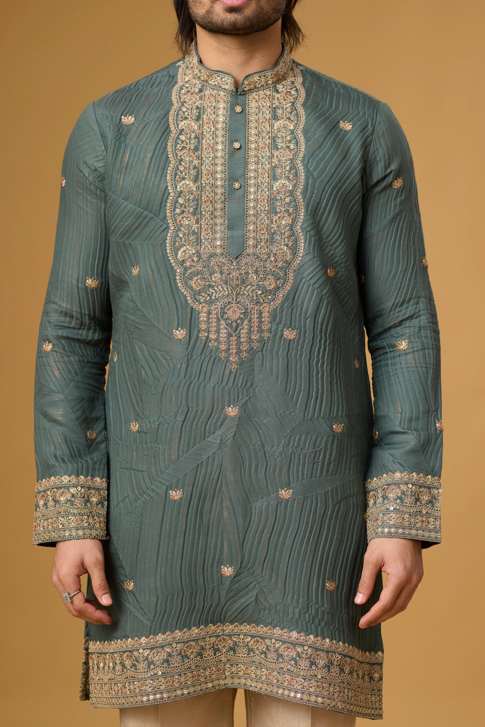 Designer Woven Embroidered Ethnic Kurta – Side View | Mahavir NX
