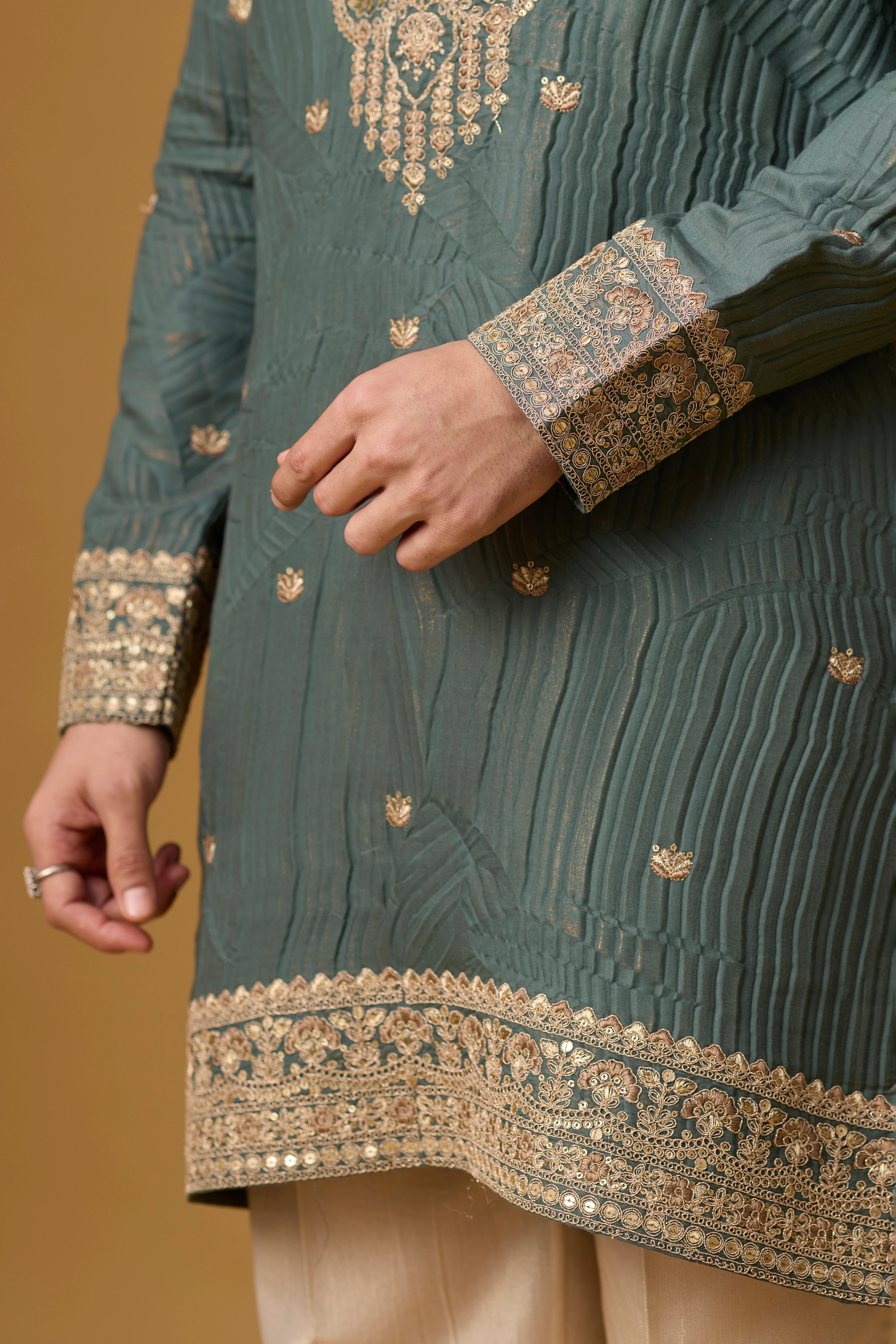 Slate Grey Heritage Kurta Set for Men – Full Length View | Mahavir NX