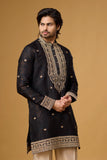 Black Heritage Goldwork Embroidered Kurta Set
