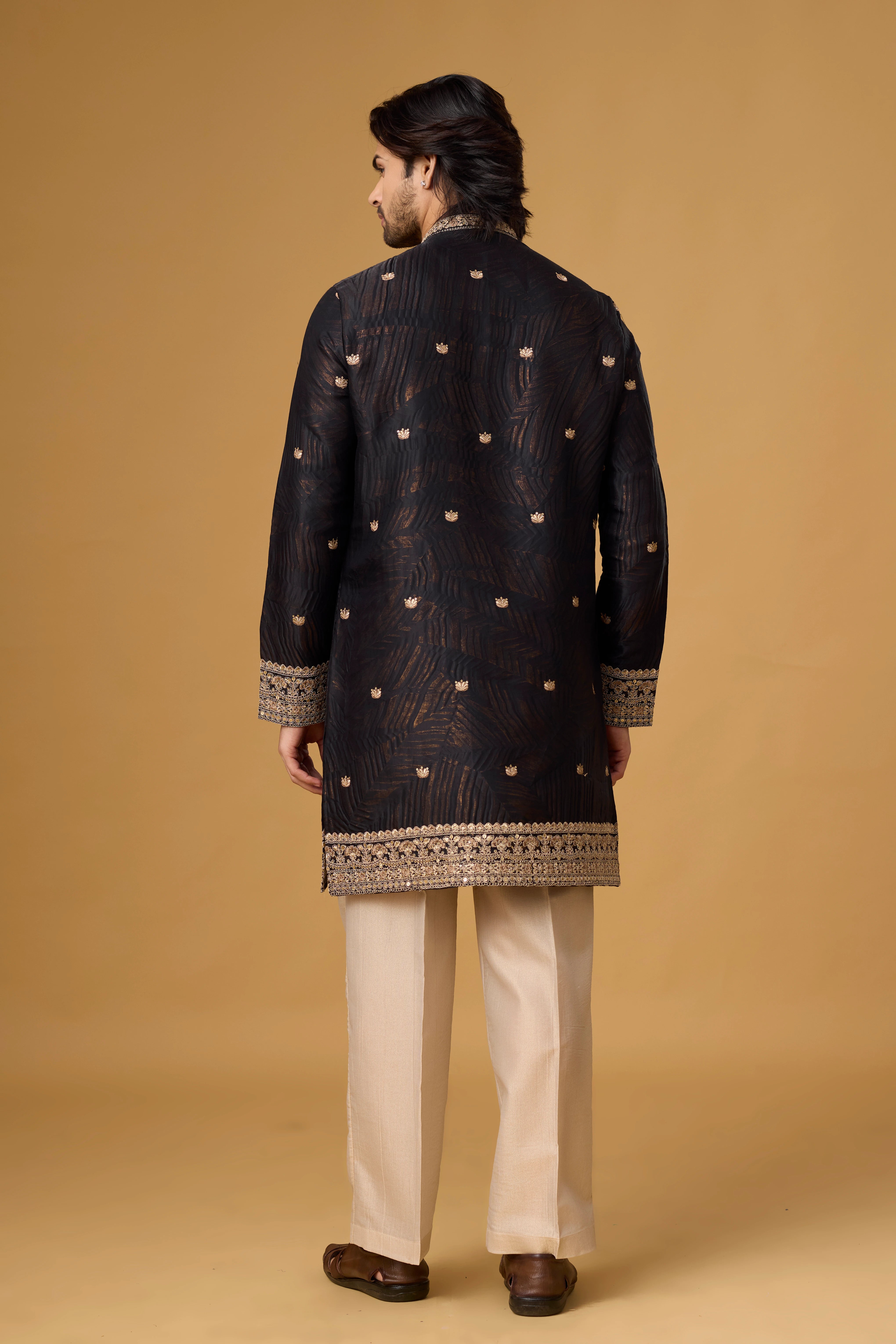 Black Heritage Goldwork Embroidered Kurta Set