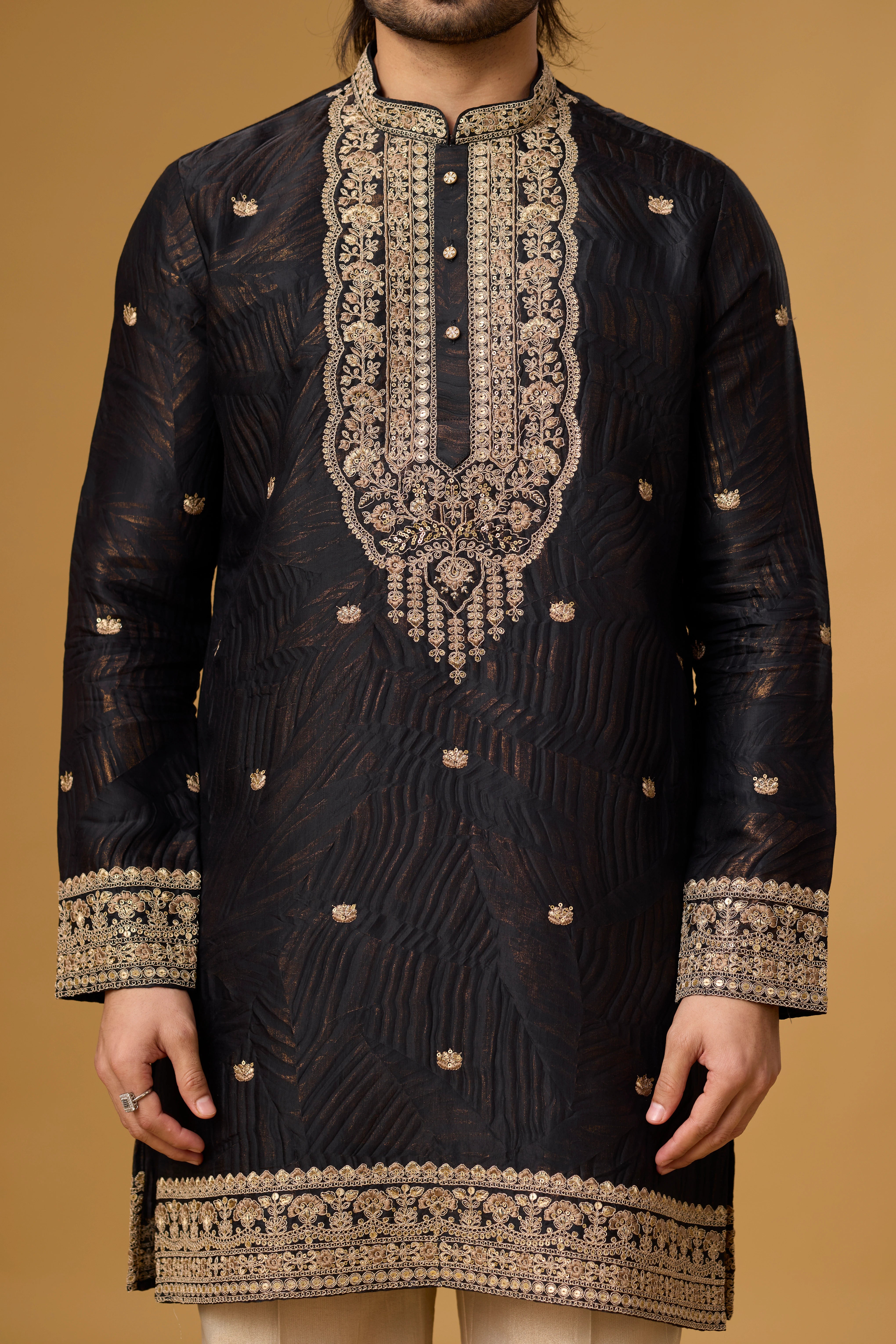 Black Heritage Goldwork Embroidered Kurta Set