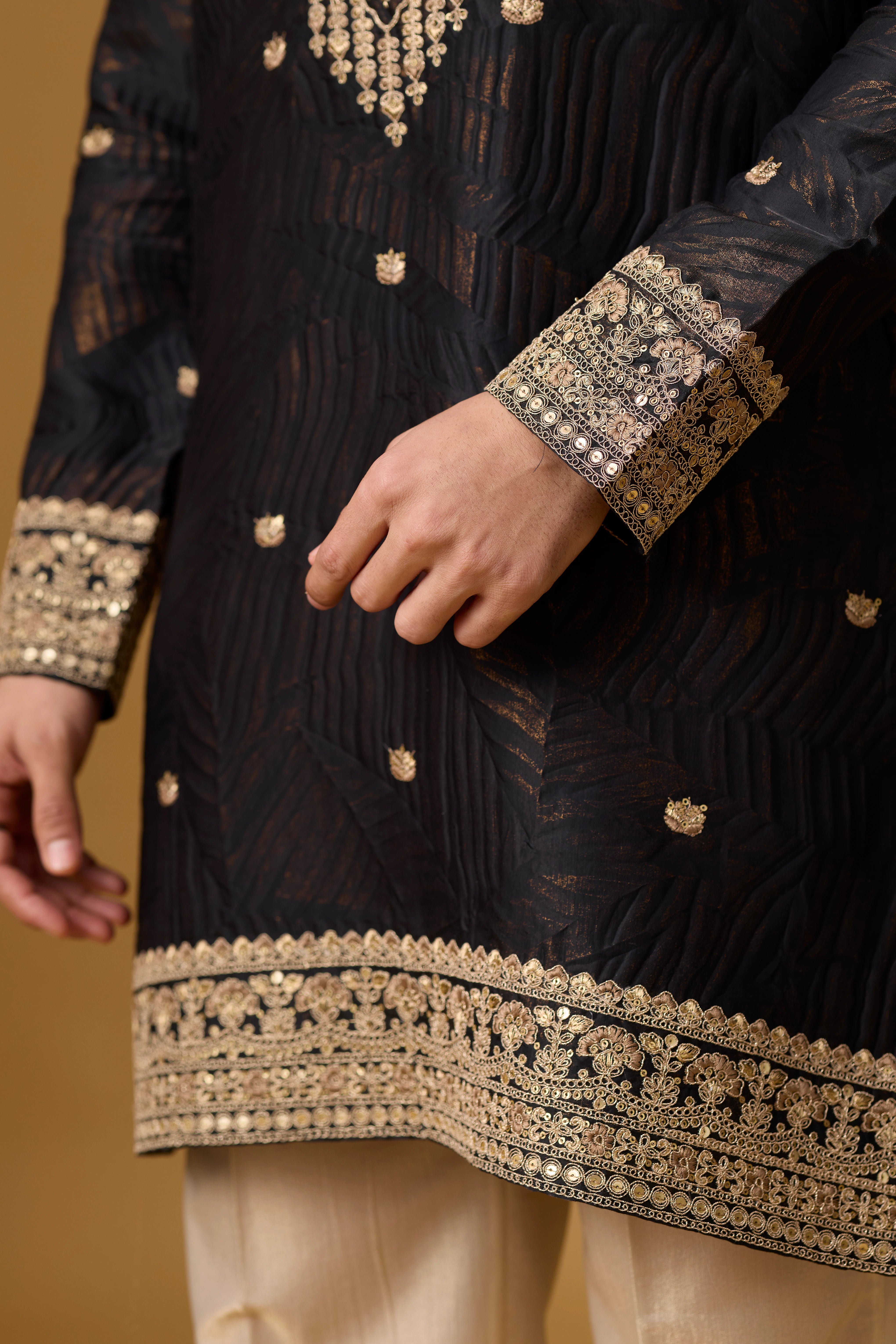 Black Heritage Goldwork Embroidered Kurta Set