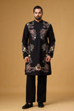 Midnight Black Thread Embroidered Kurta Set for Men | Mahavir NX