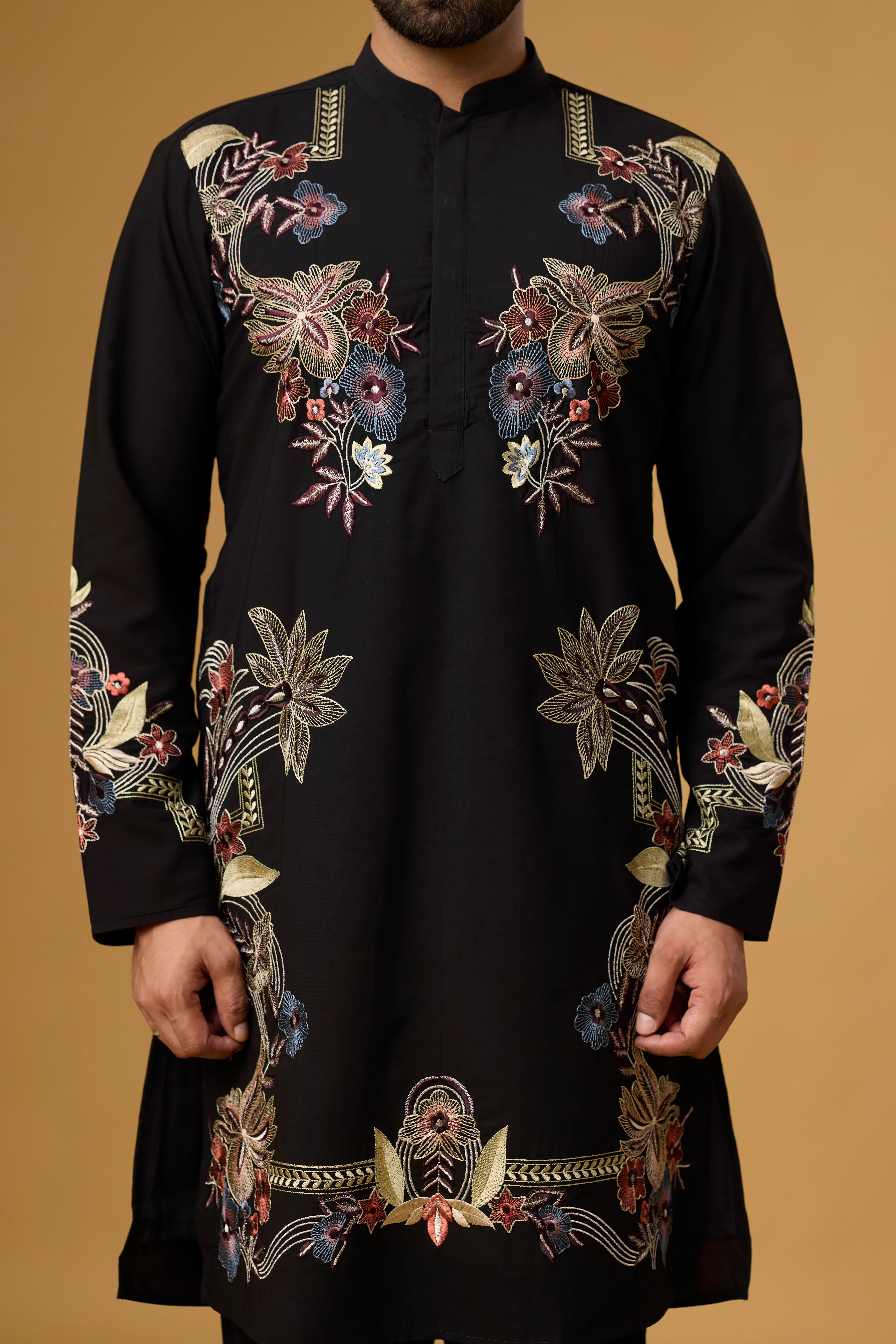 Designer Thread Embroidered Ethnic Kurta – Side View | Mahavir NX