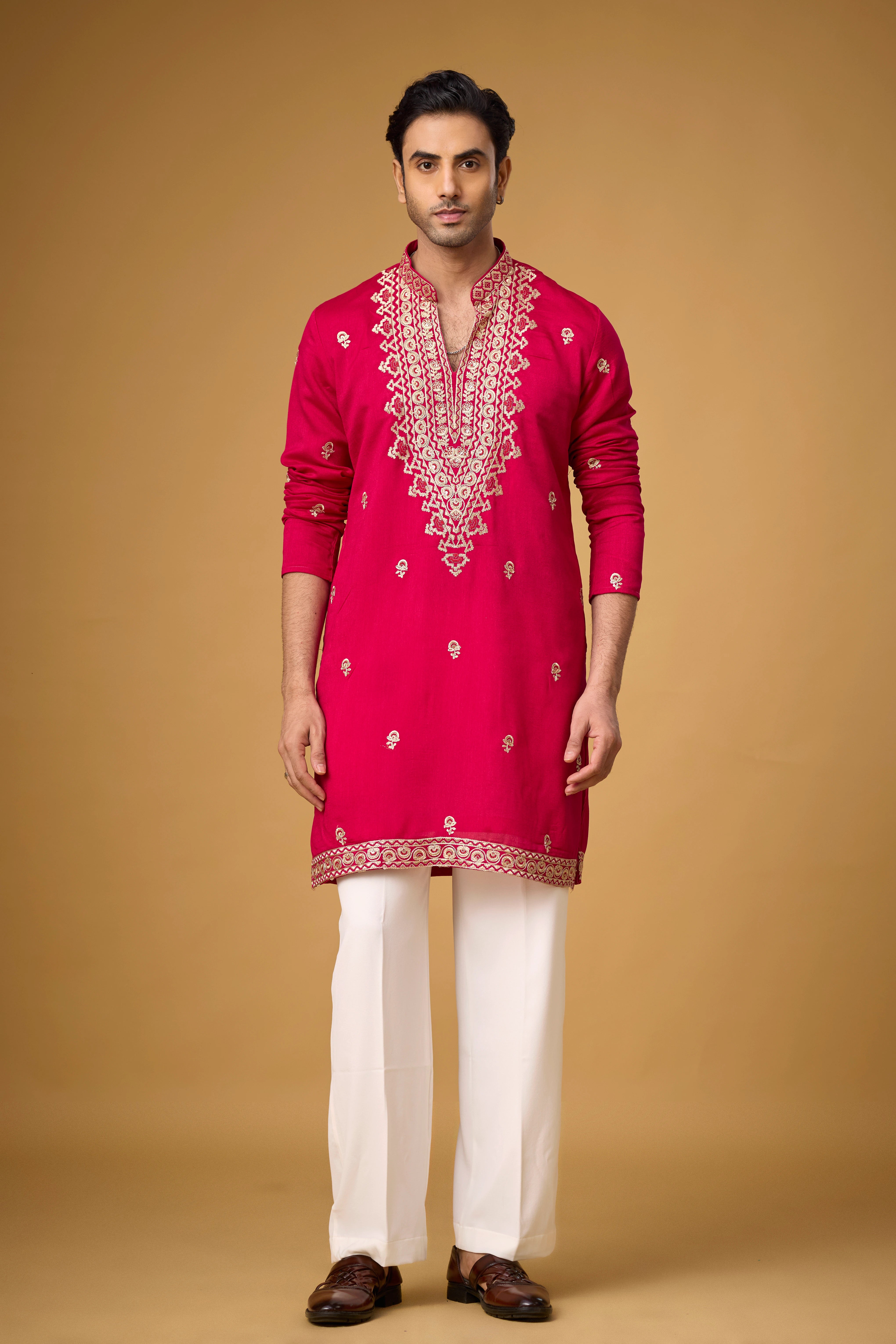 Ruby Magenta Heritage Embroidered Kurta Set