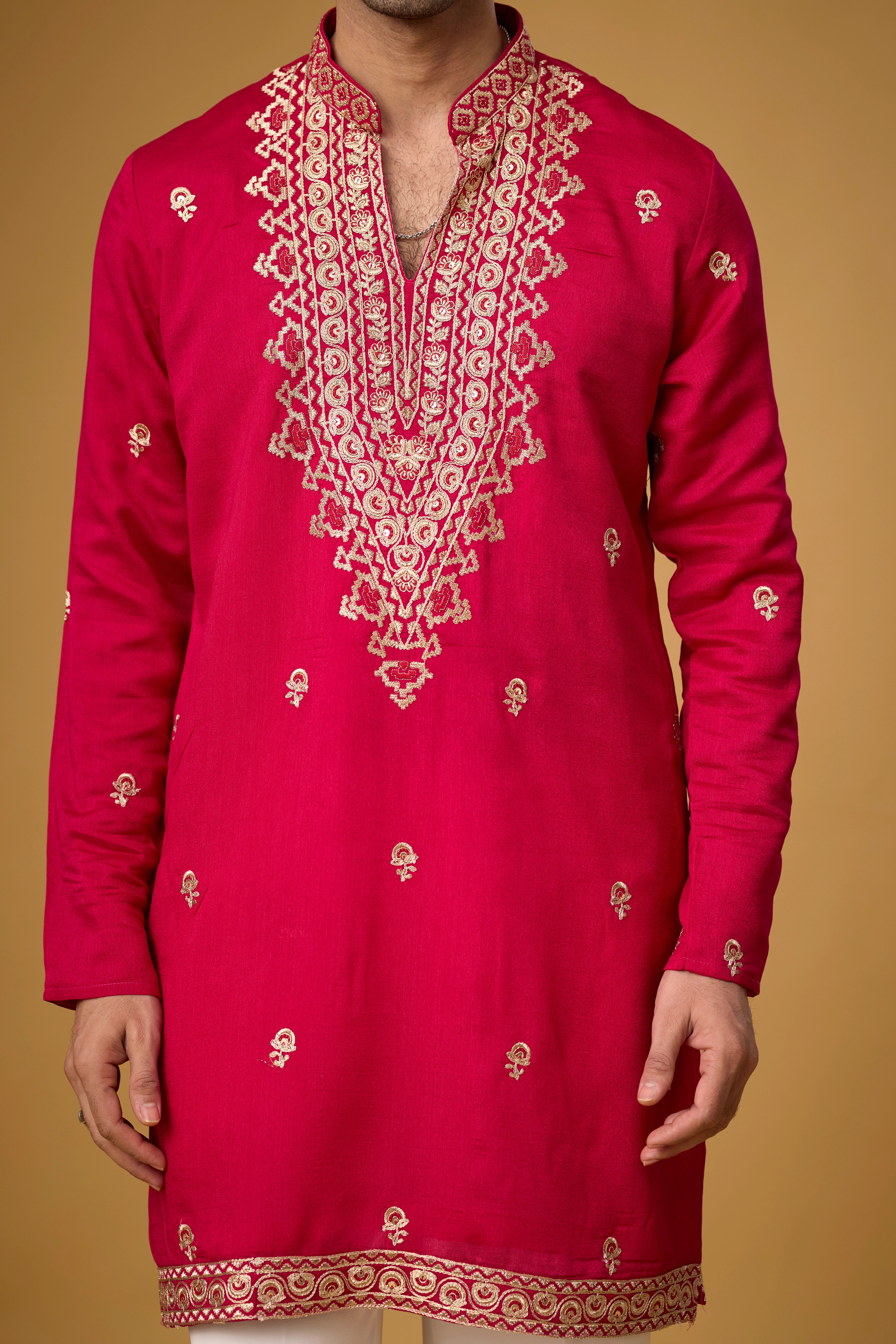 Ruby Magenta Heritage Embroidered Kurta Set