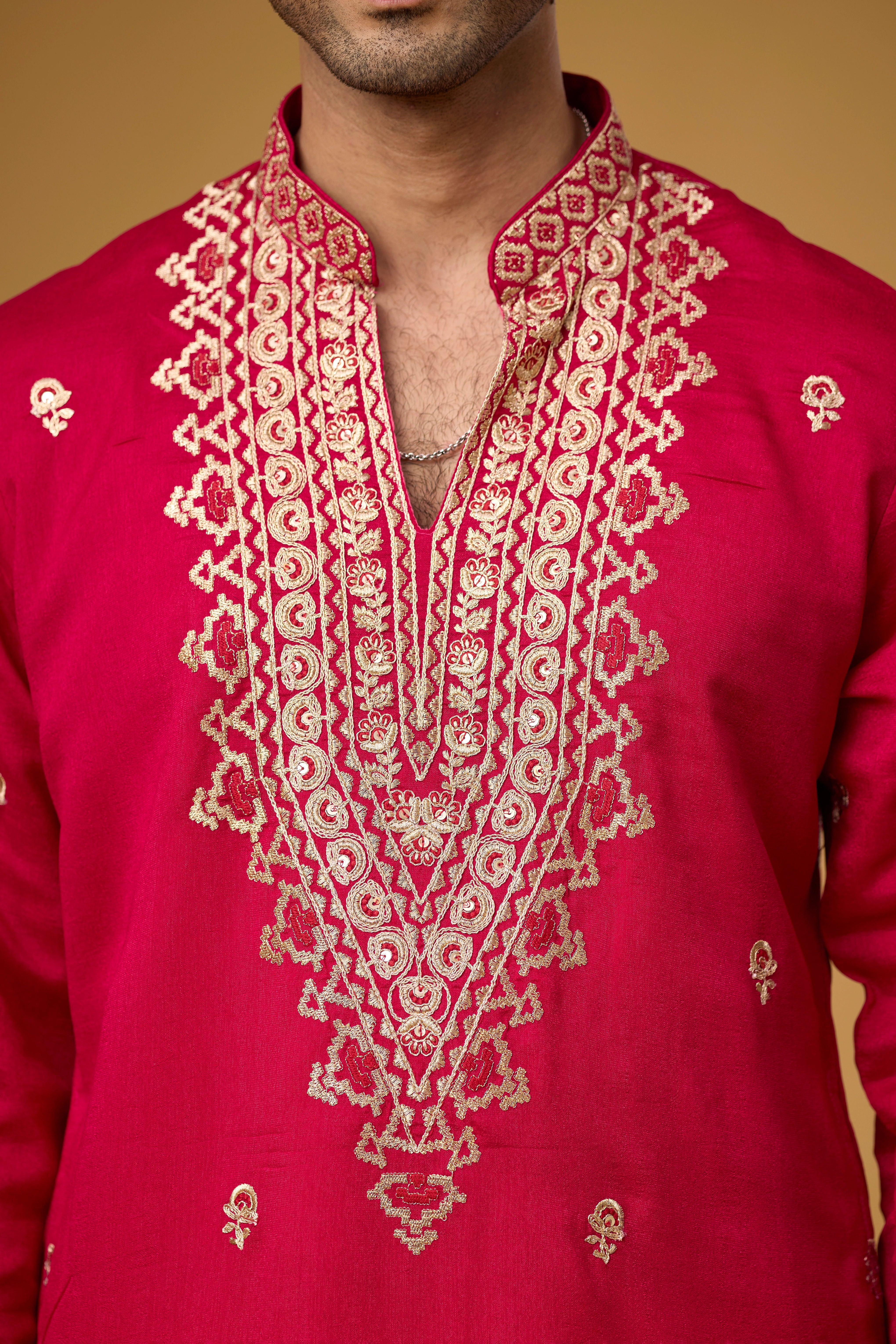 Ruby Magenta Heritage Embroidered Kurta Set
