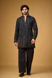 Midnight Black Geometric Embroidered Kurta Set