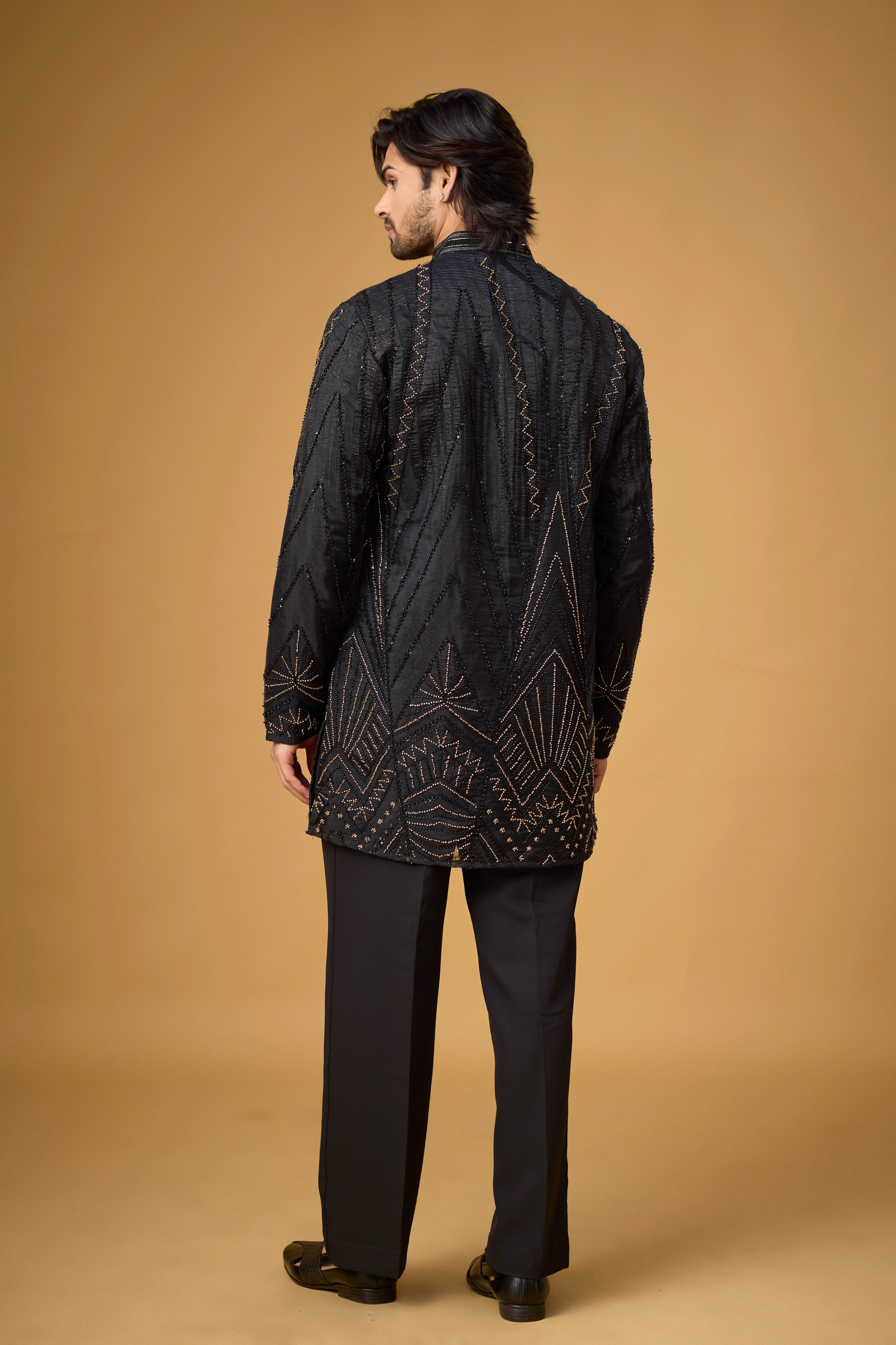 Midnight Black Geometric Embroidered Kurta Set