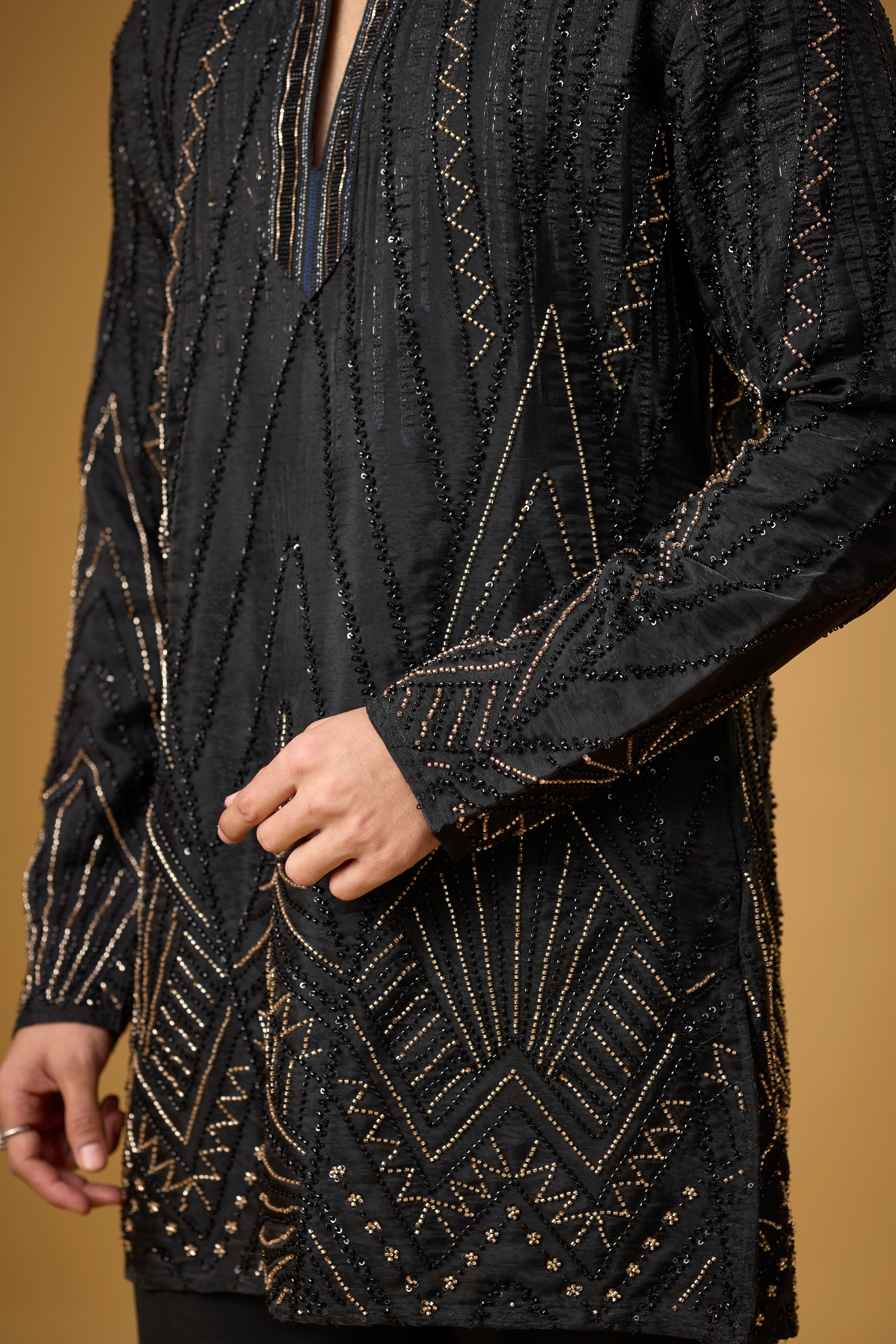 Midnight Black Geometric Embroidered Kurta Set