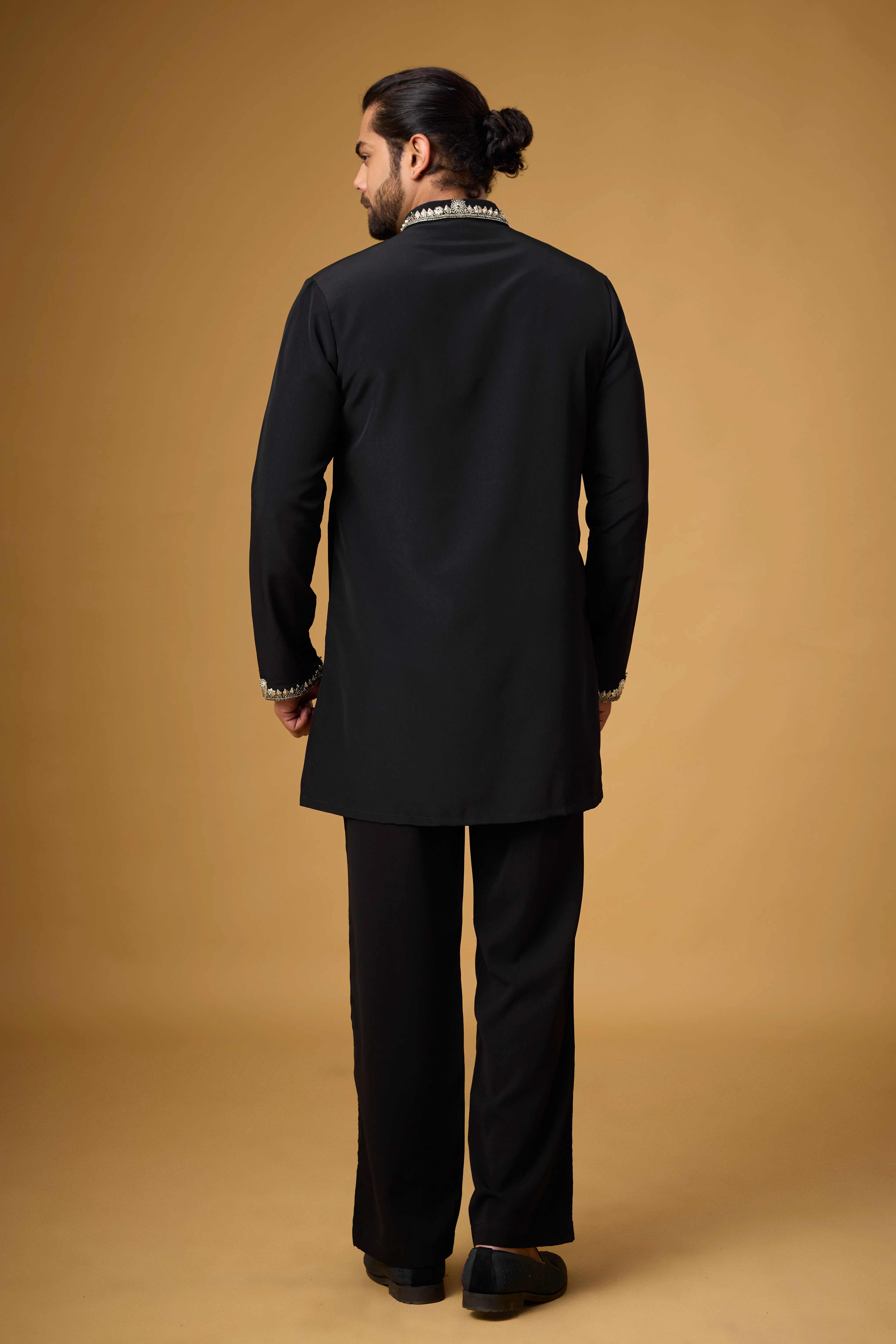Midnight Black Pearlwork Neckline Kurta Set