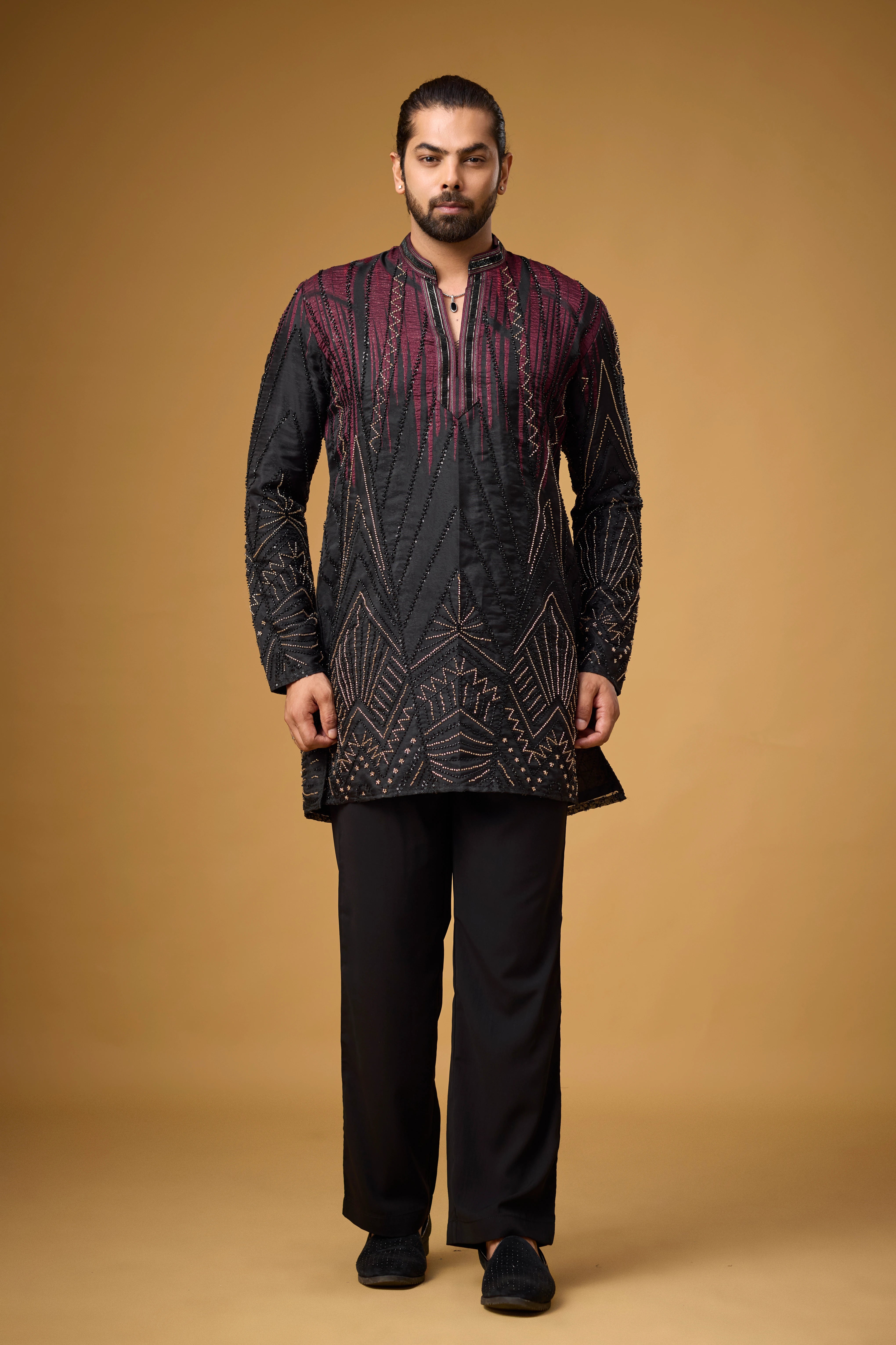 Midnight Maroon Geometric Embroidered Kurta Set