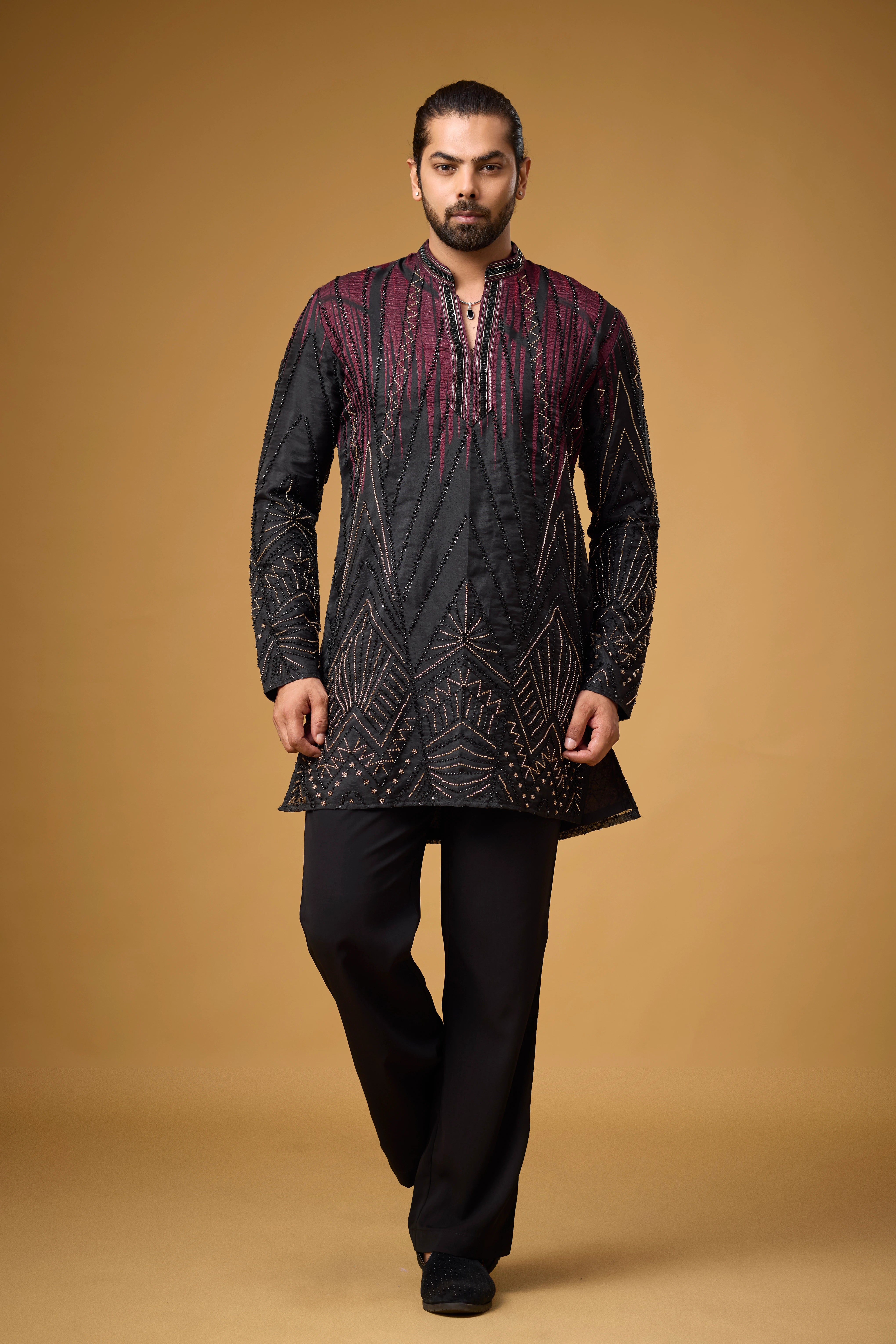 Midnight Maroon Geometric Embroidered Kurta Set