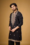 Midnight Black Heritage Motif Embroidered Kurta