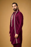 Royal Burgundy Embroidered Kurta Set with Stole