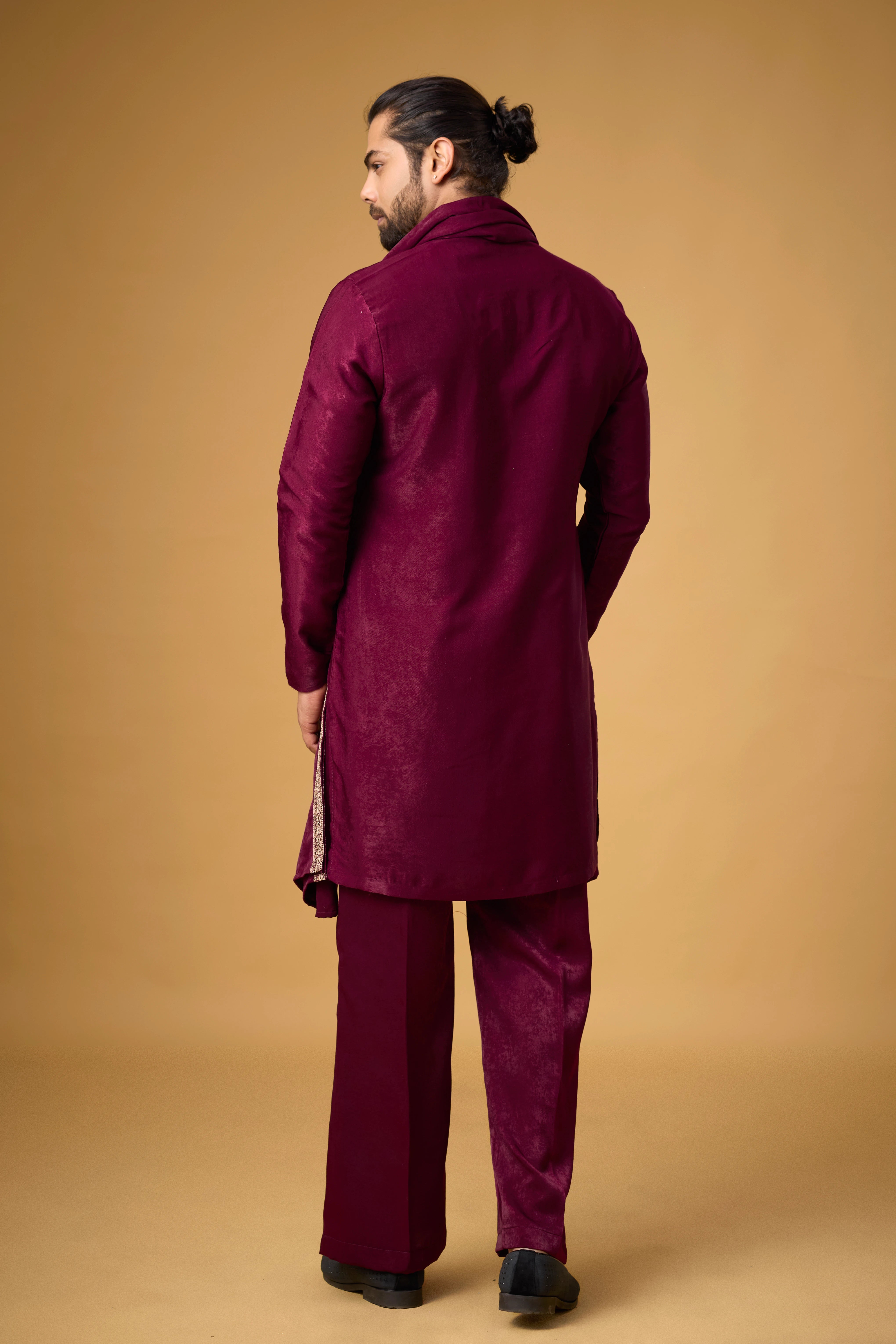 Royal Burgundy Embroidered Kurta Set with Stole