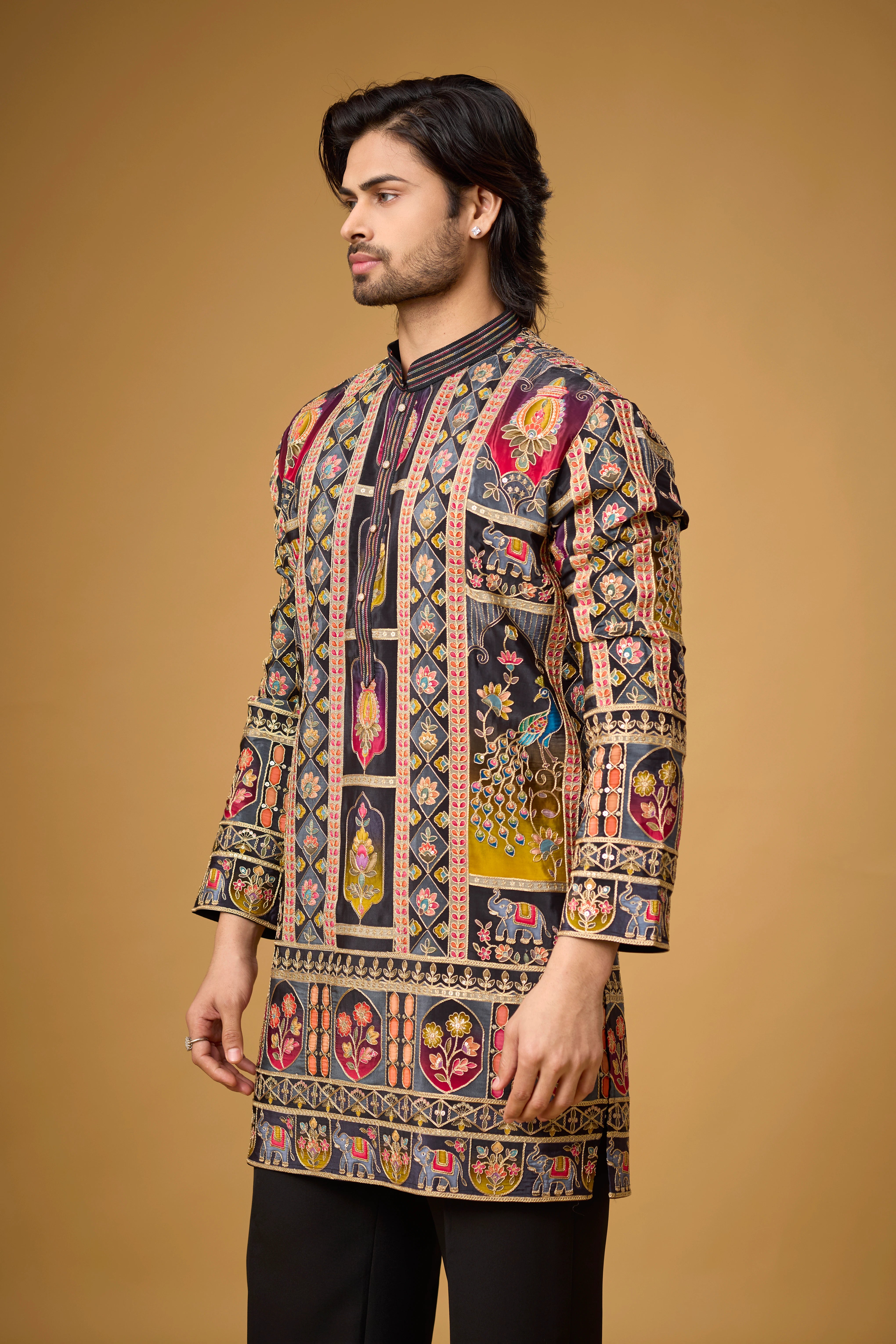 Black Regal Tapestry Embroidered Kurta Set