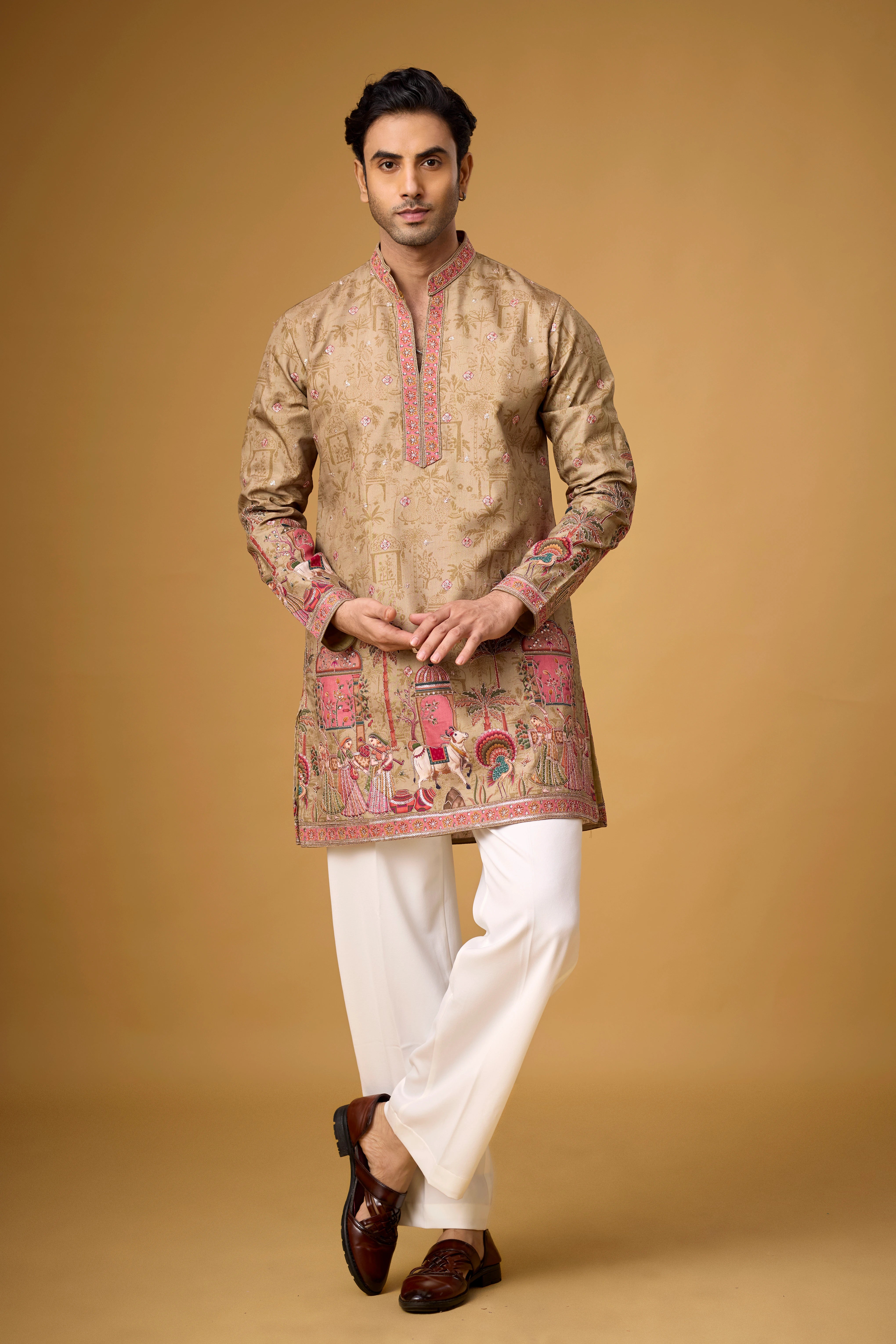 Champagne Beige Heritage Story Embroidered Kurta Set