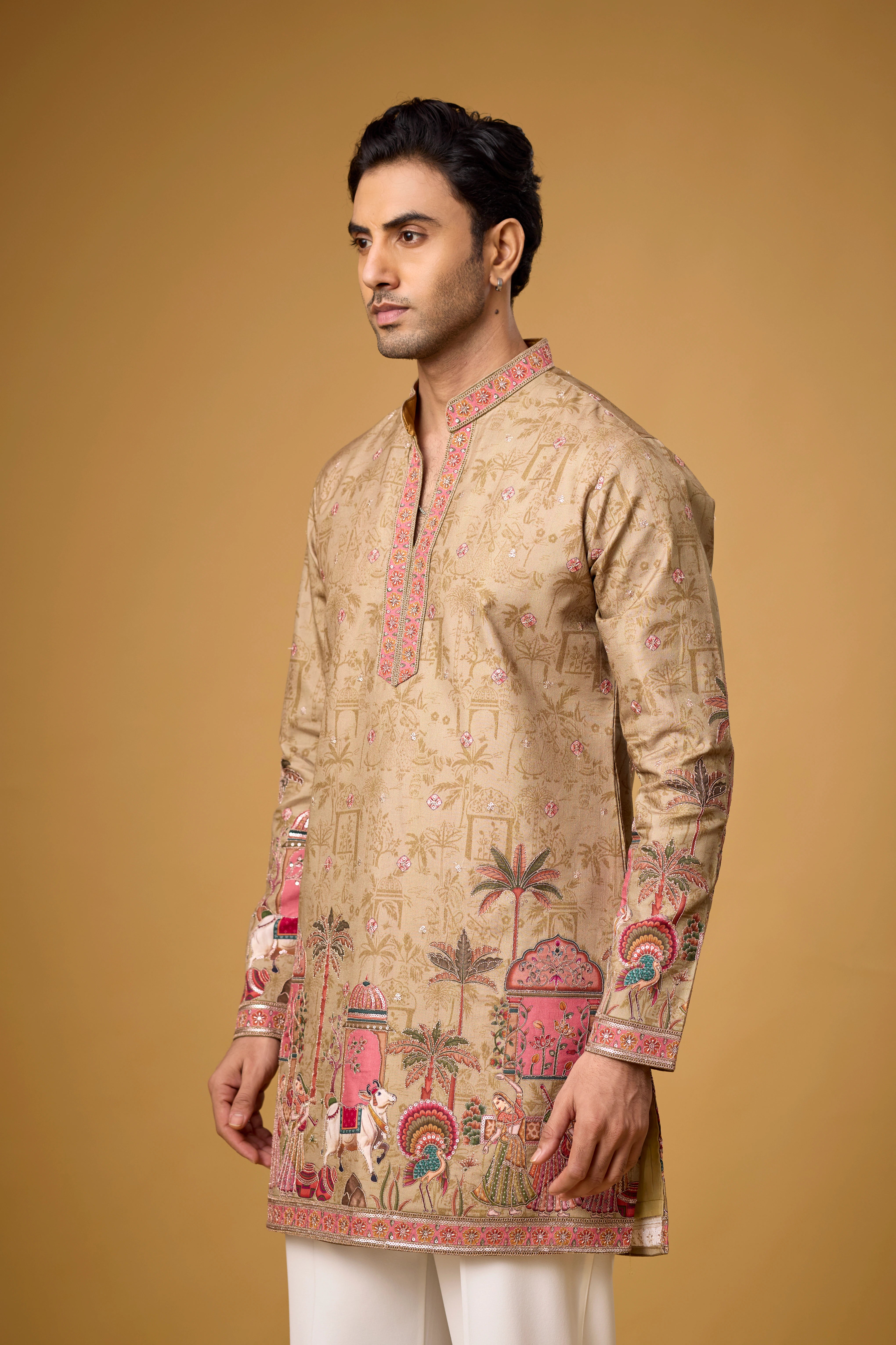 Champagne Beige Heritage Story Embroidered Kurta Set