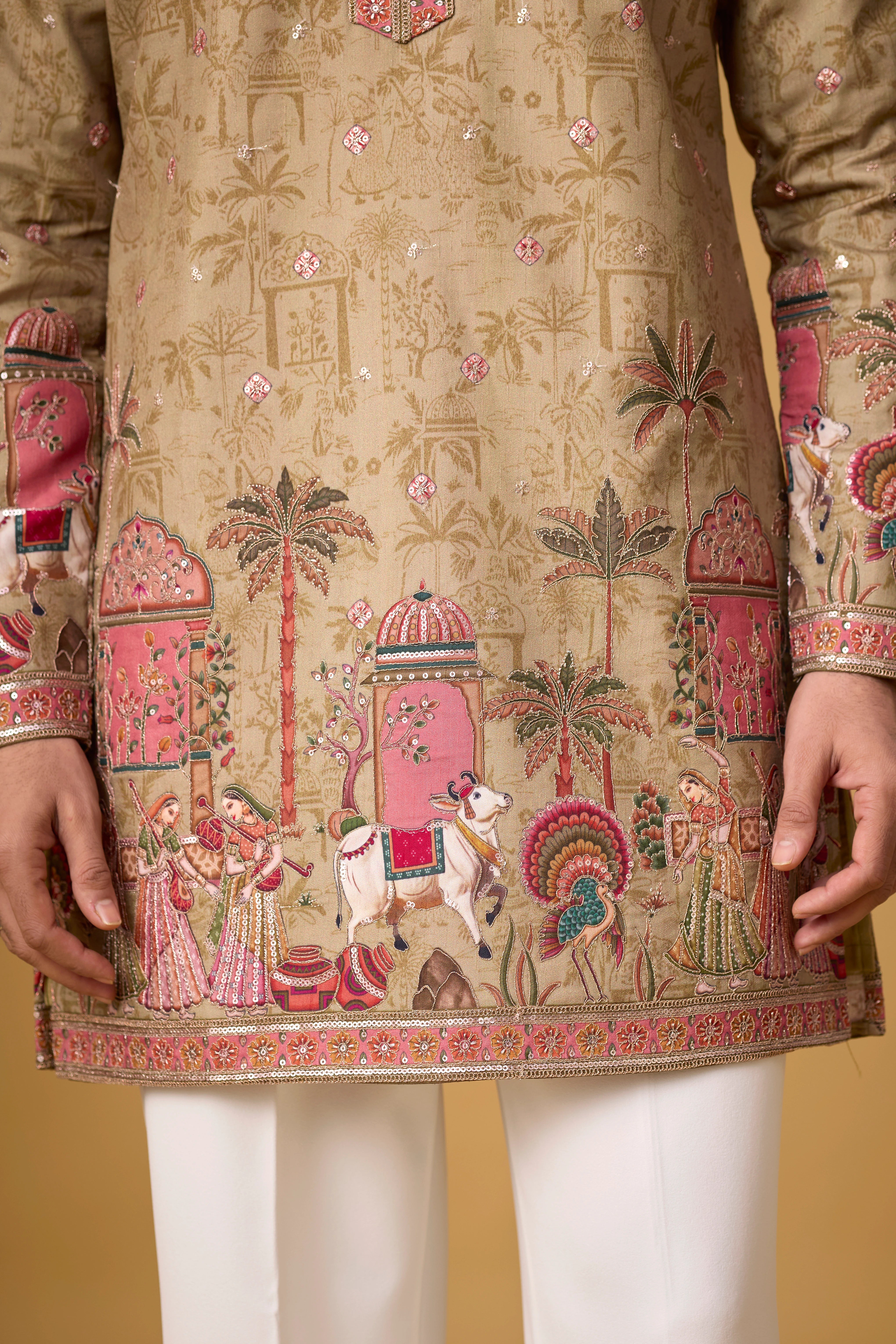 Champagne Beige Heritage Story Embroidered Kurta Set