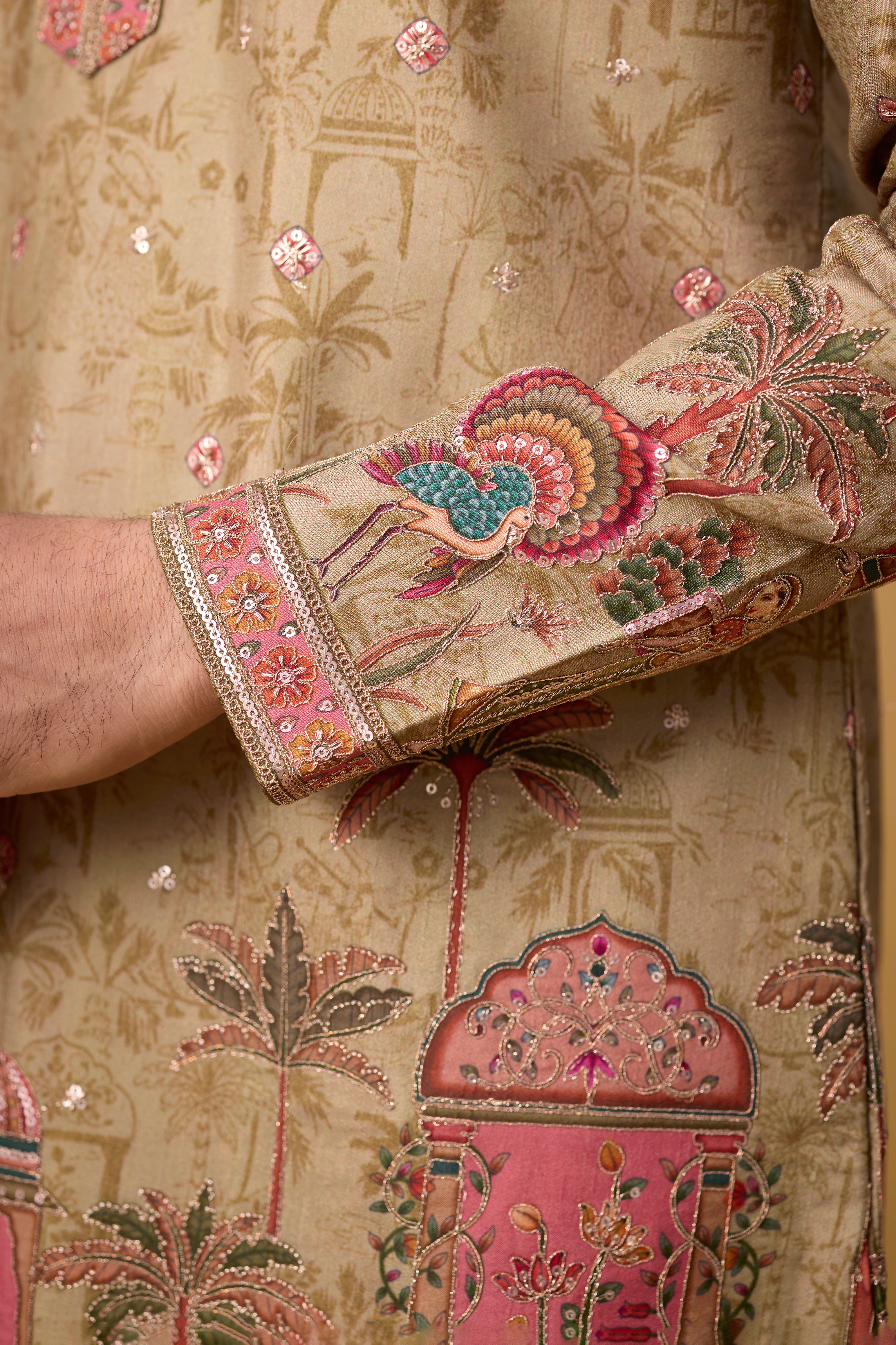 Champagne Beige Heritage Story Embroidered Kurta Set