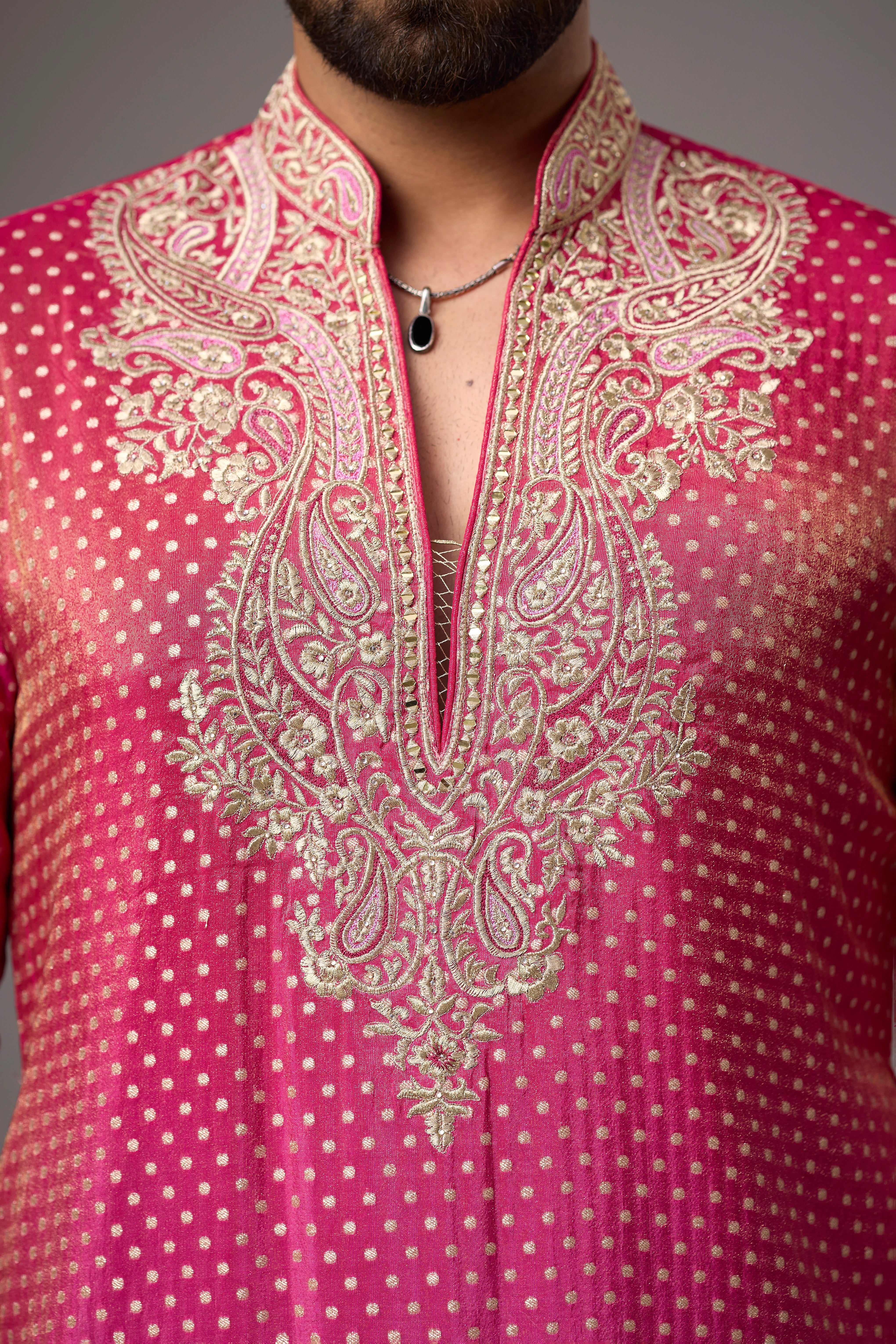 Heritage Embroidered Border Kurta Set for Men – Full Length View | Mahavir NX