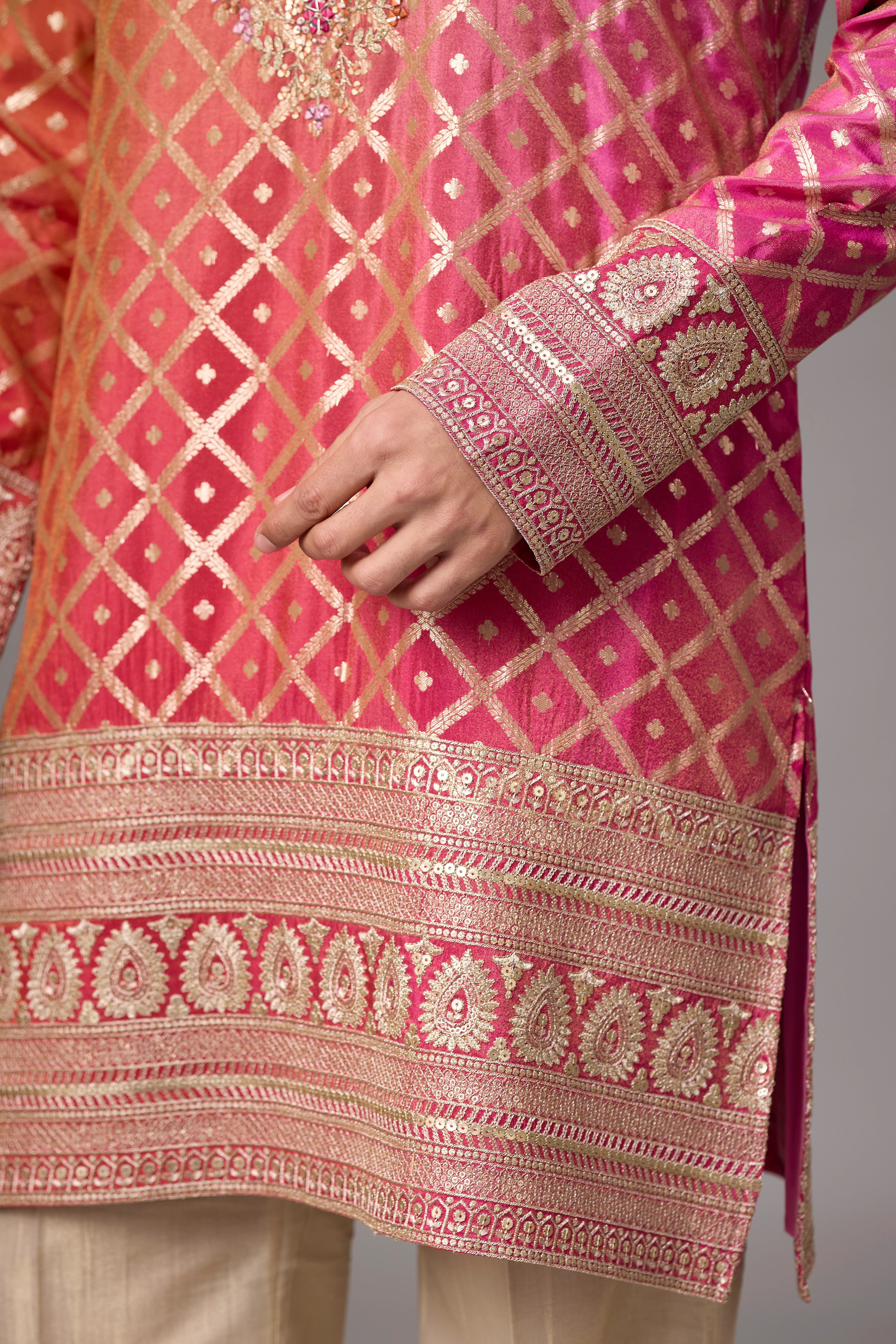 Premium Diamond Weave Embroidered Kurta Set – Full Length View | Mahavir NX