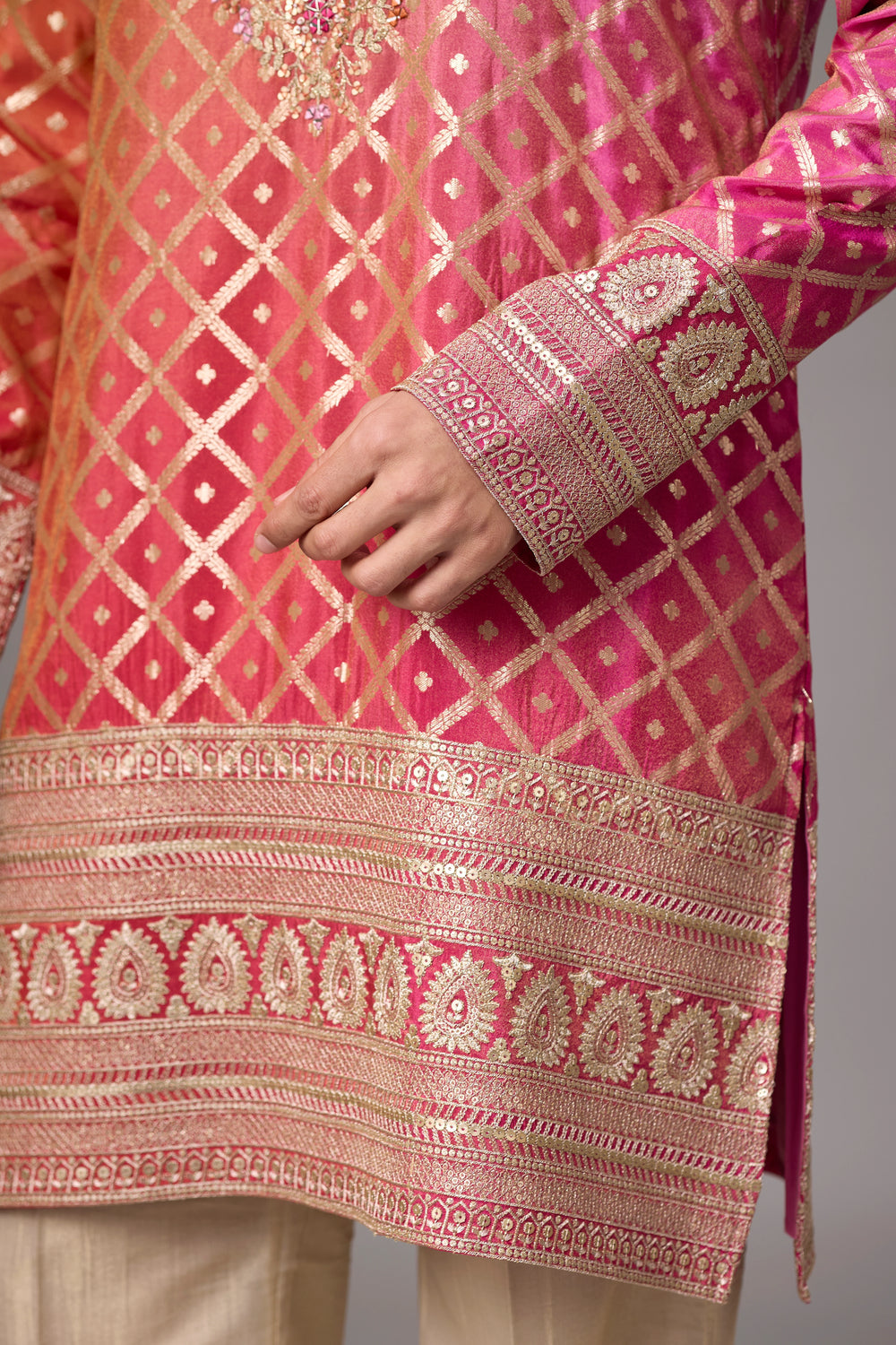 Premium Diamond Weave Embroidered Kurta Set – Full Length View | Mahavir NX