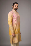 Blush Geometric Paisley Gold Kurta Set – Reception Wear | Mahavir NX