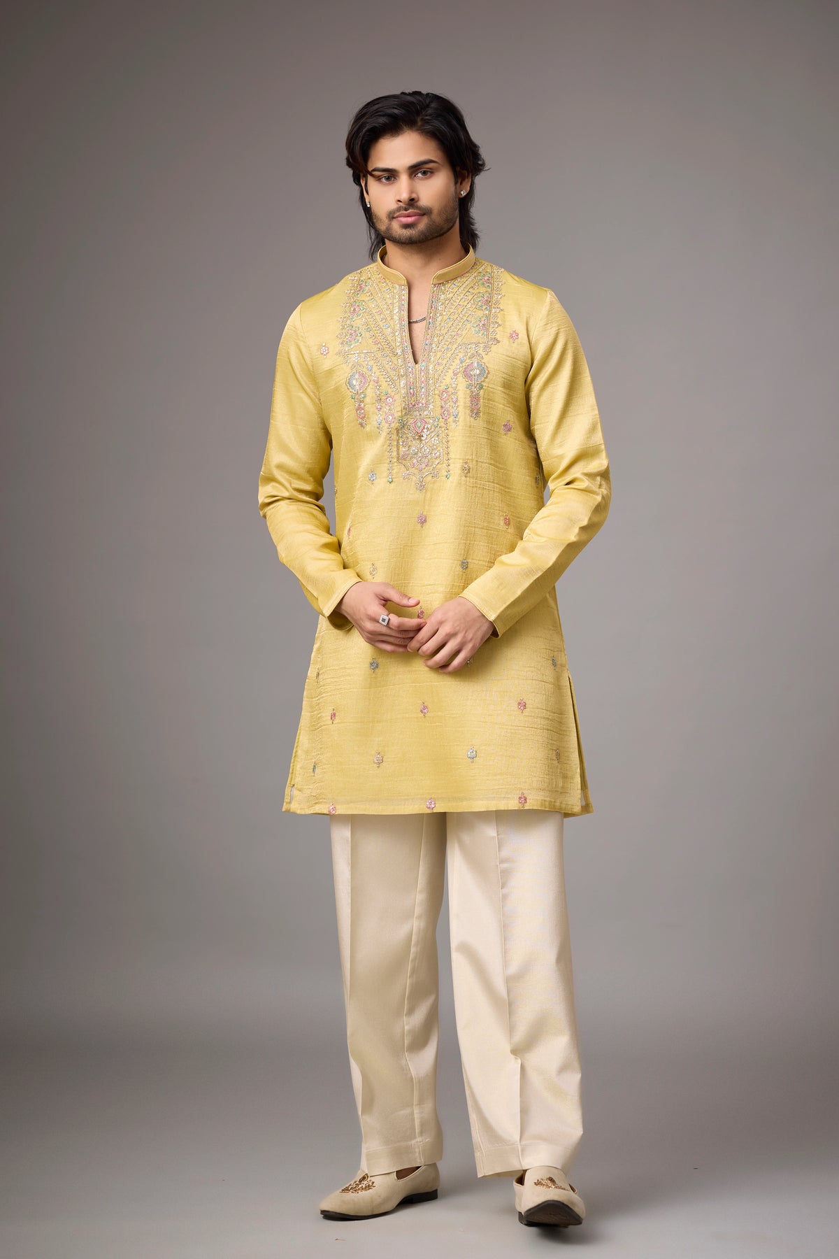 Golden Yellow Heritage Embroidered Kurta